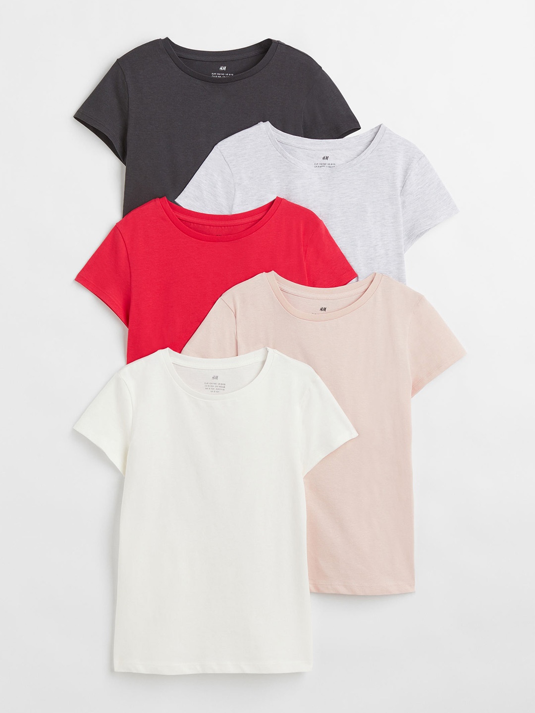 

H&M Girls Grey & Pink Pack of 5 Cotton T-shirt