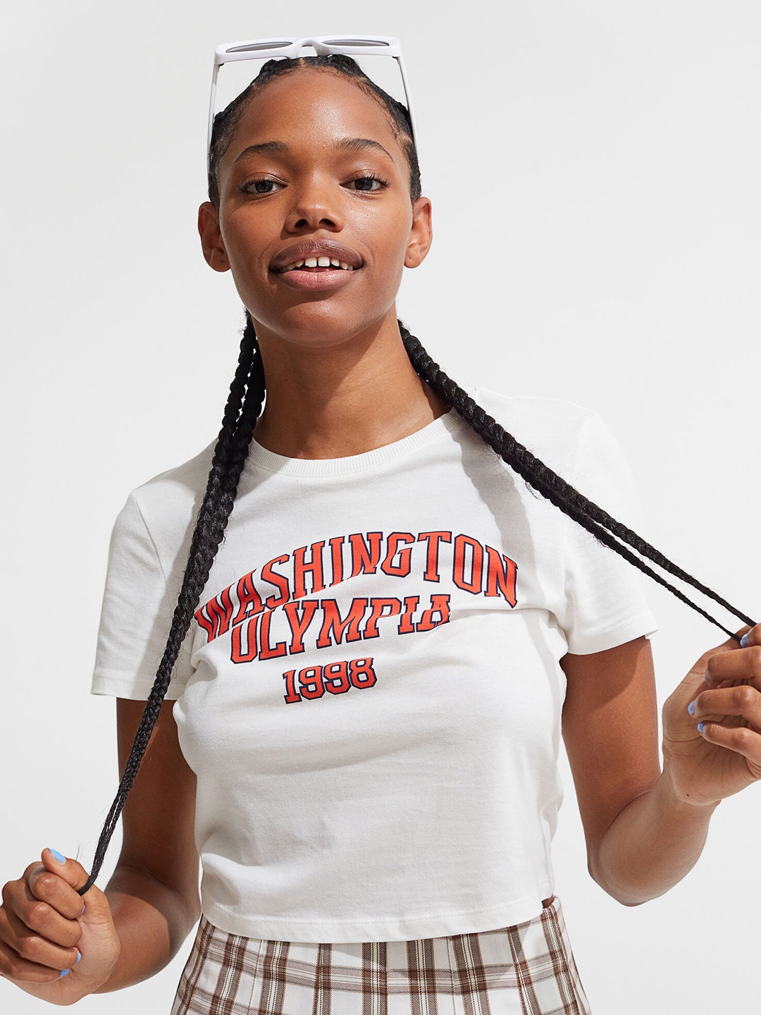

H&M Women White Cropped Printed T-Shirt