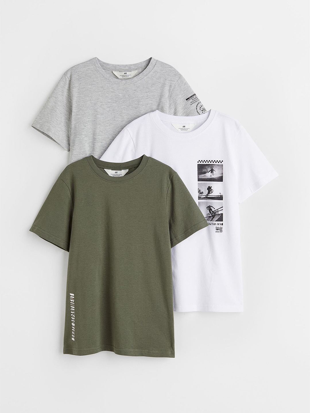 

H&M Boys Green & White Printed 3-Pack Cotton T-shirts
