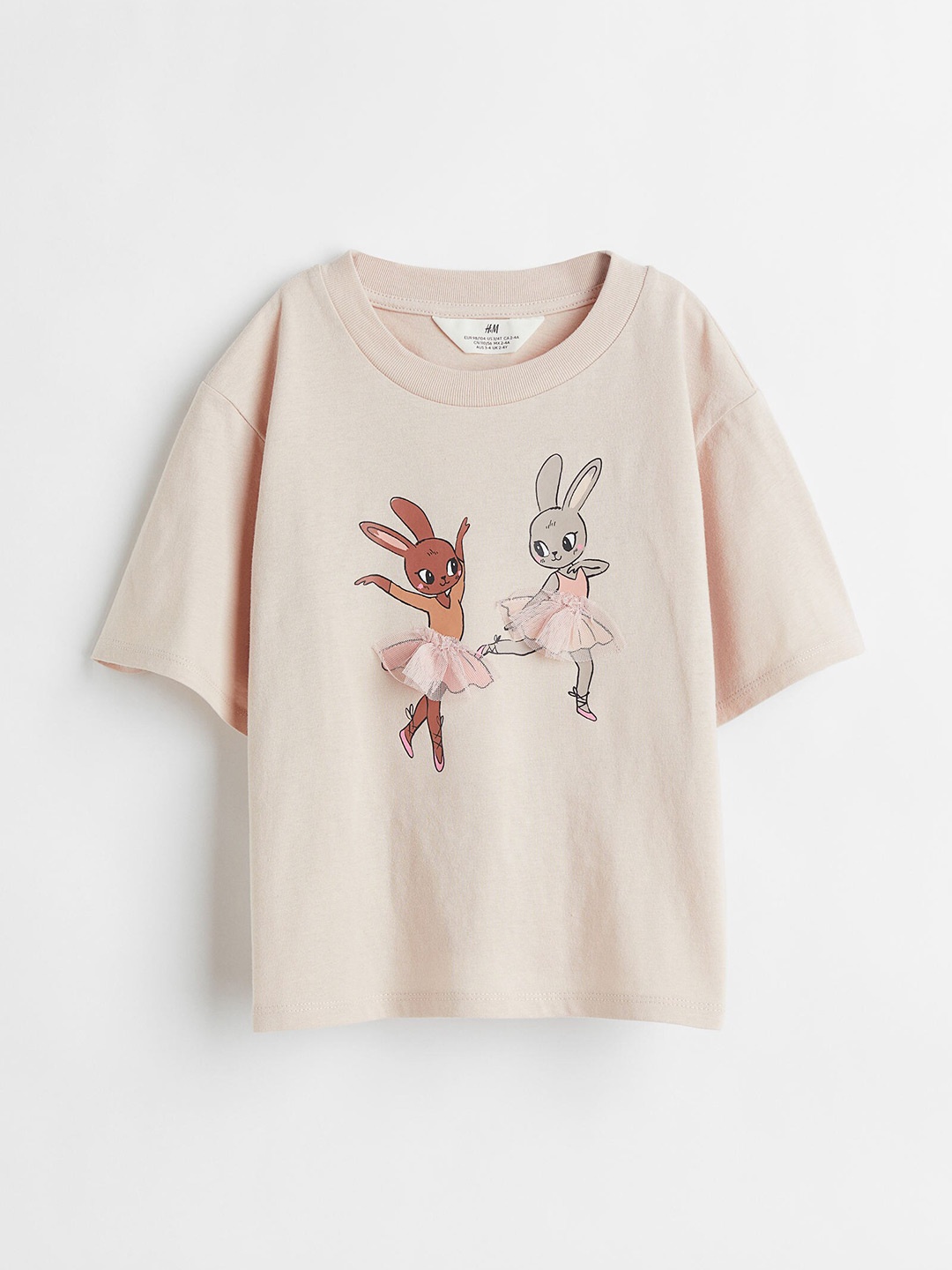 

H&M Girls Beige Printed Drop-Shoulder Sleeves Pure Cotton T-shirt