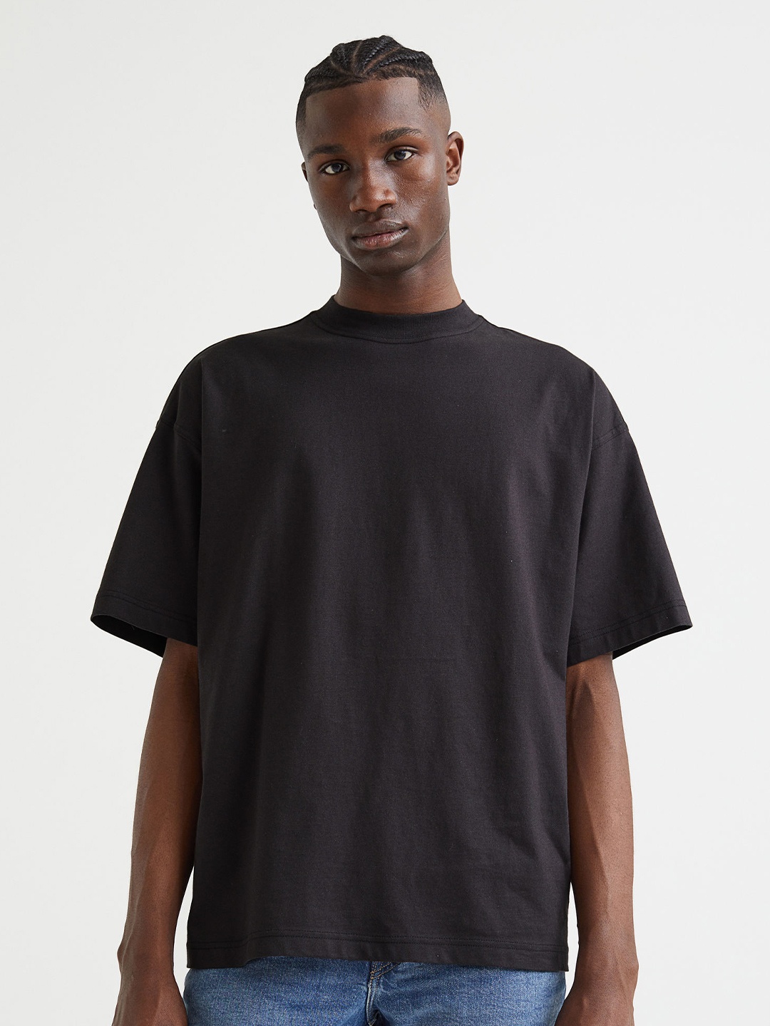 

H&M Men Black Solid Oversized Fit Cotton T-shirt