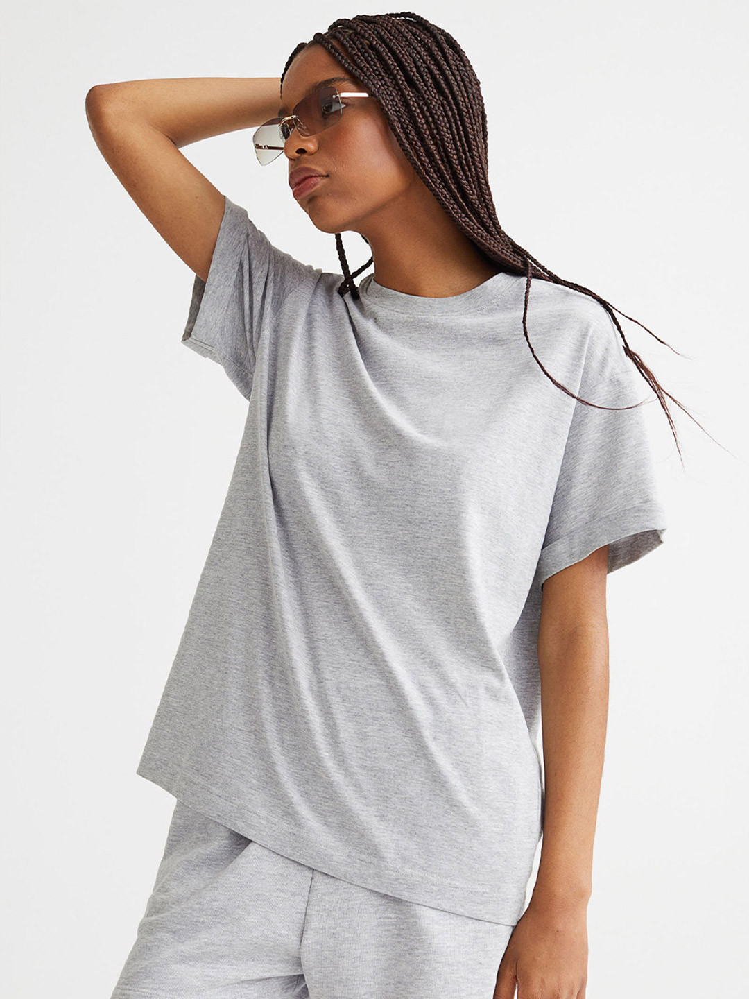 

H&M Women Grey Cotton T-Shirt