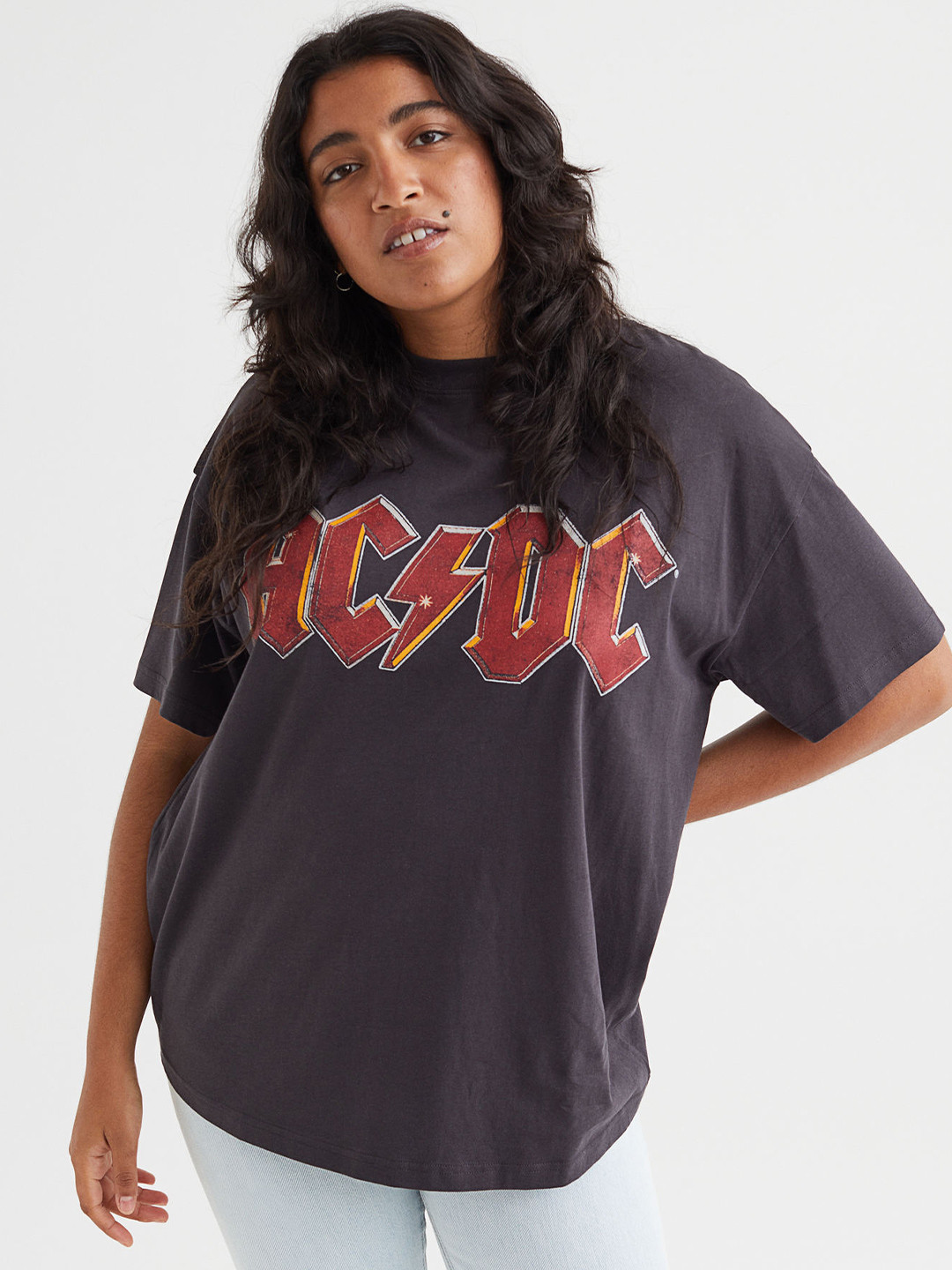 

H&M Grey Oversized Printed T-Shirt