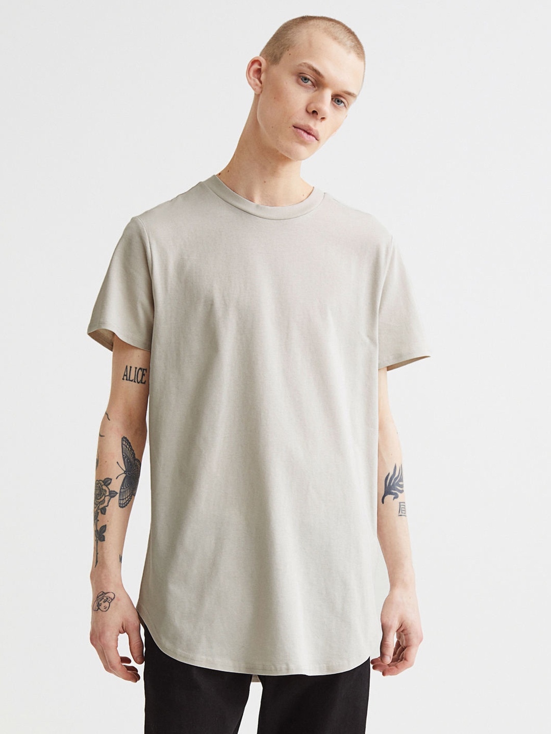 

H&M Men Beige Pure Cotton T-shirt