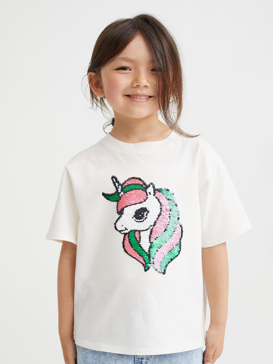 

H&M Girls White Cotton Motif-Front T-shirt