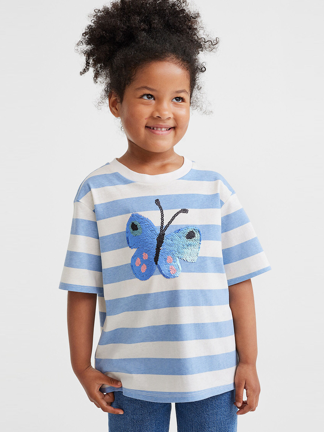 

H&M Girls Blue & White Motif-Front T-Shirt