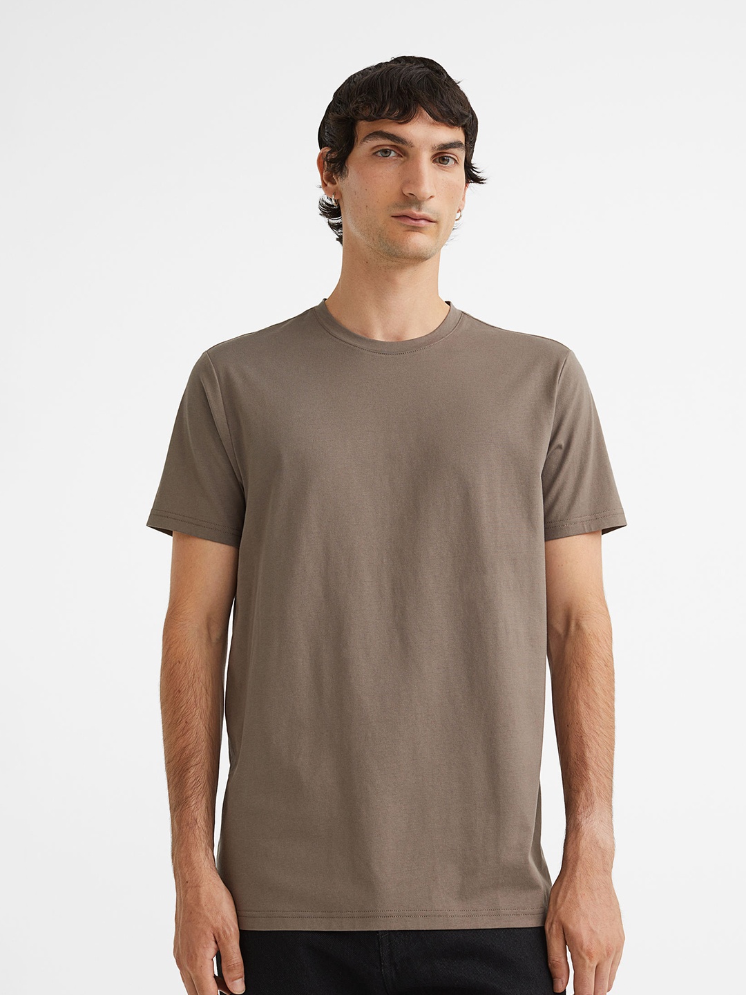 

H&M Men Beige Slim Fit Pima Cotton T-shirt