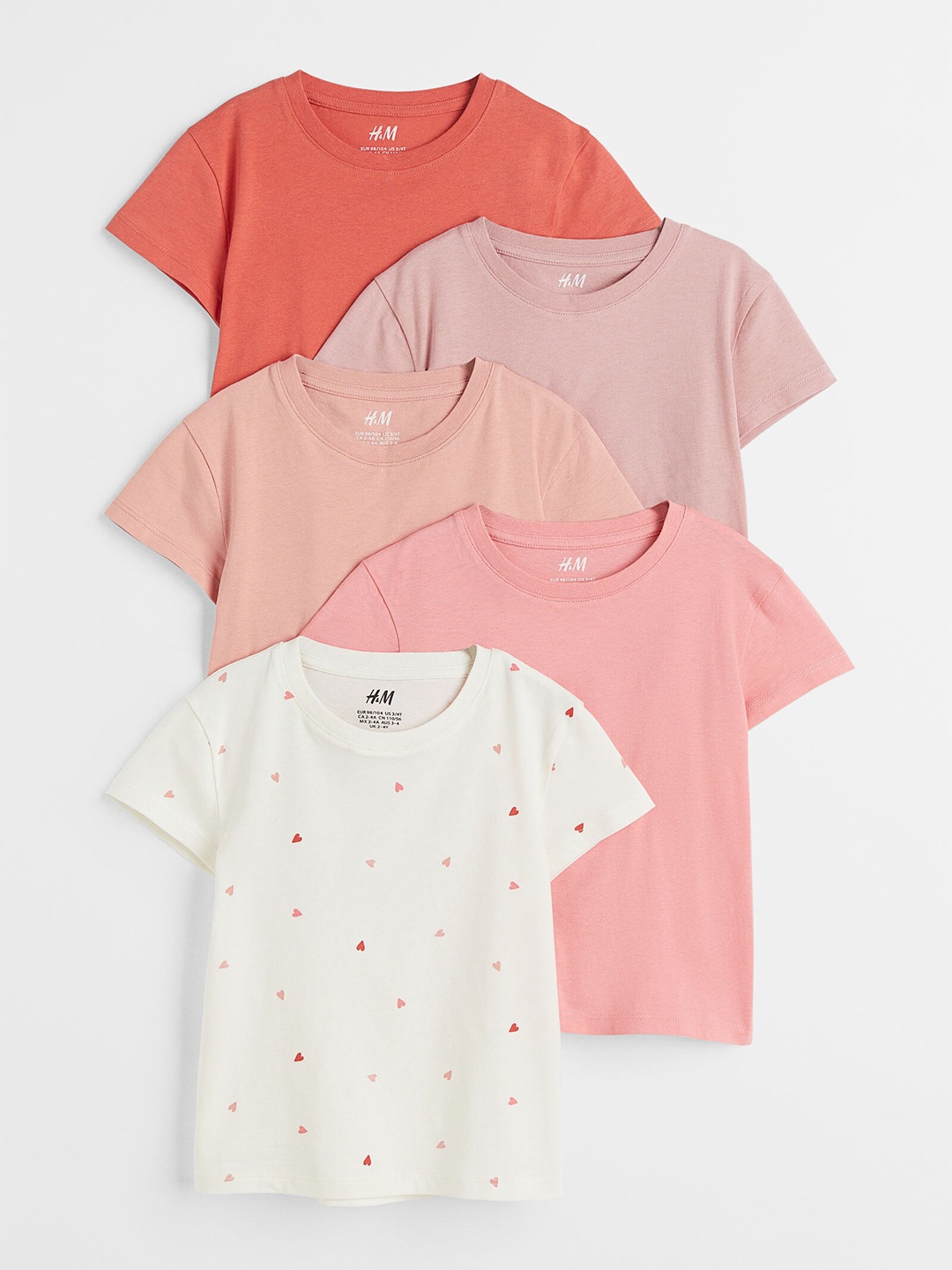 

H&M Girls 5-Pack Cotton T-Shirts, White