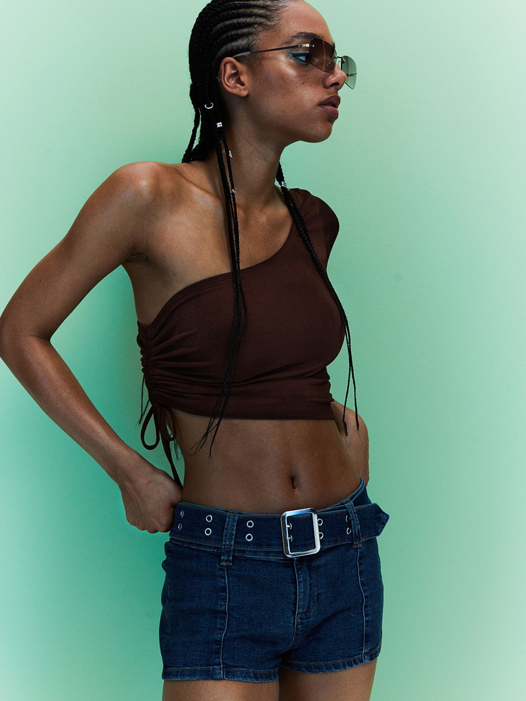 

H&M Brown One-Shoulder Drawstring Top