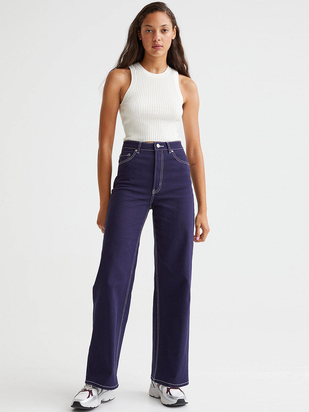 

H&M Women Blue Wide Twill Trousers