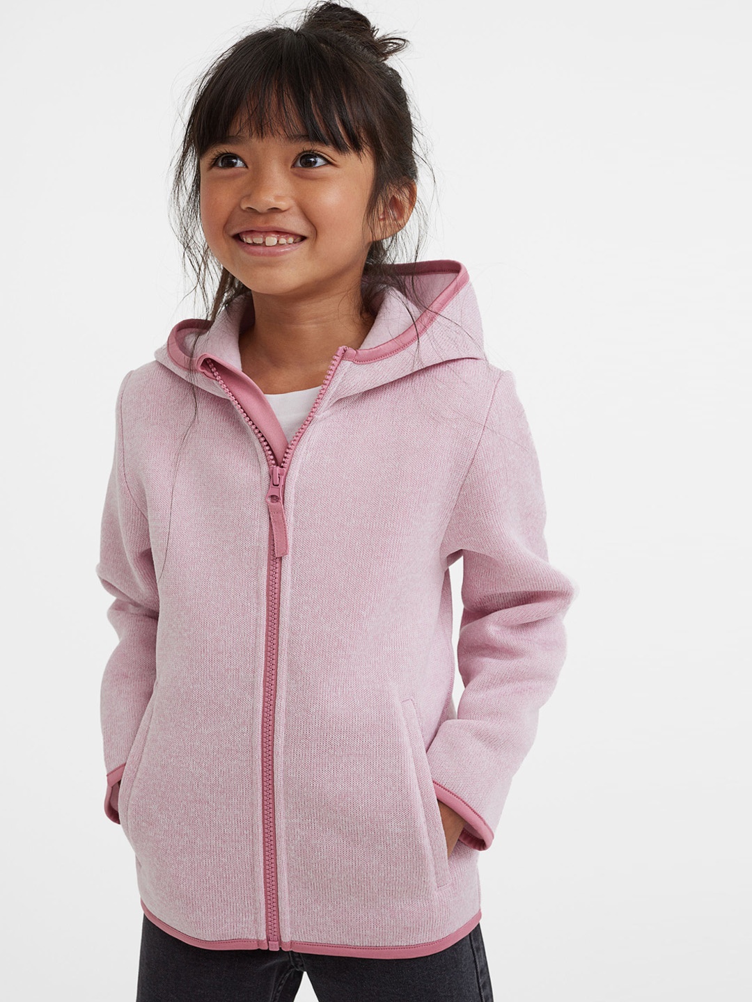 

H&M Girls Pink Solid Hooded Fleece Jacket