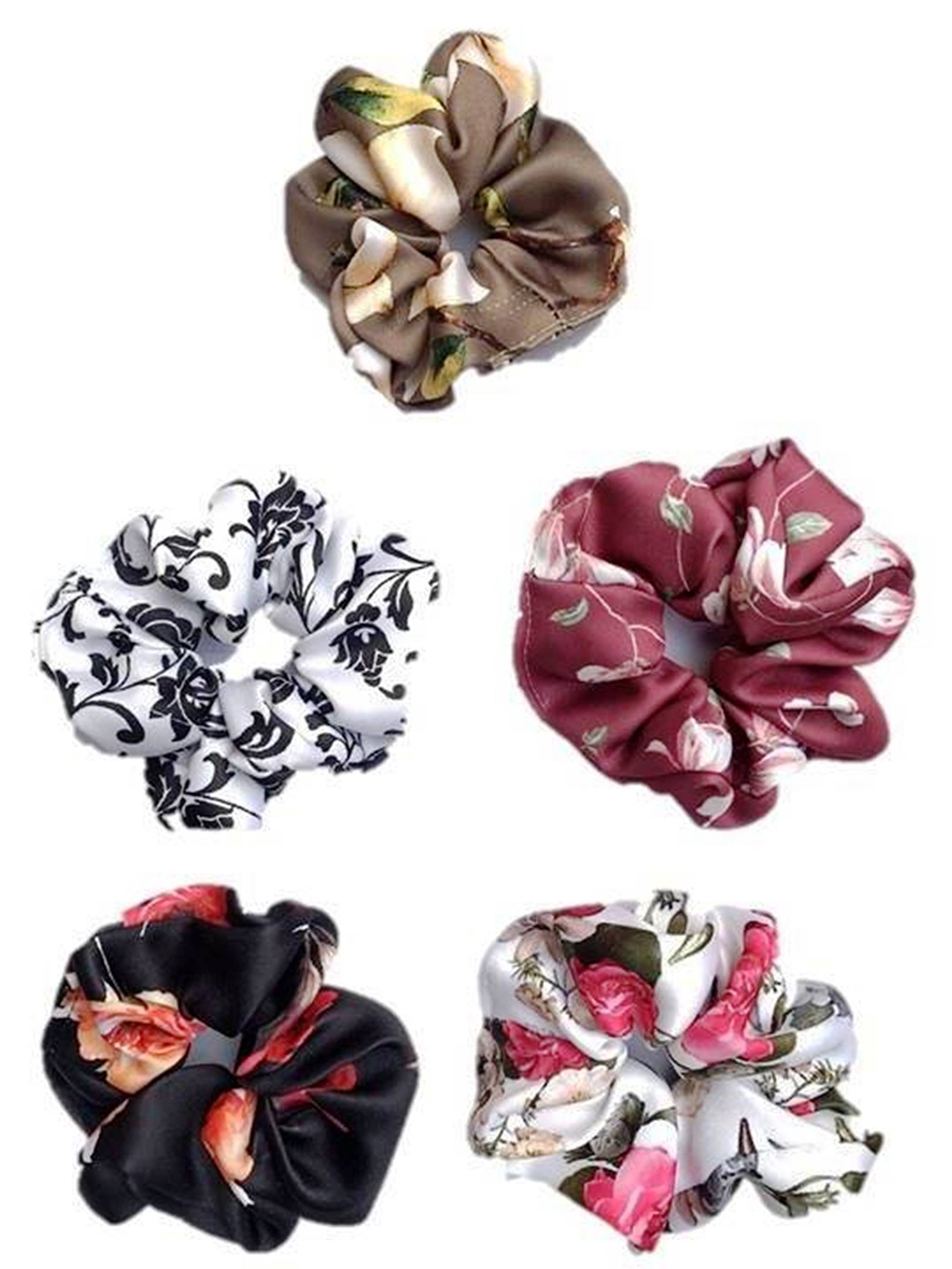 

DIAN Women Set of 5 Multicoloured Satin Scrunchies, Black