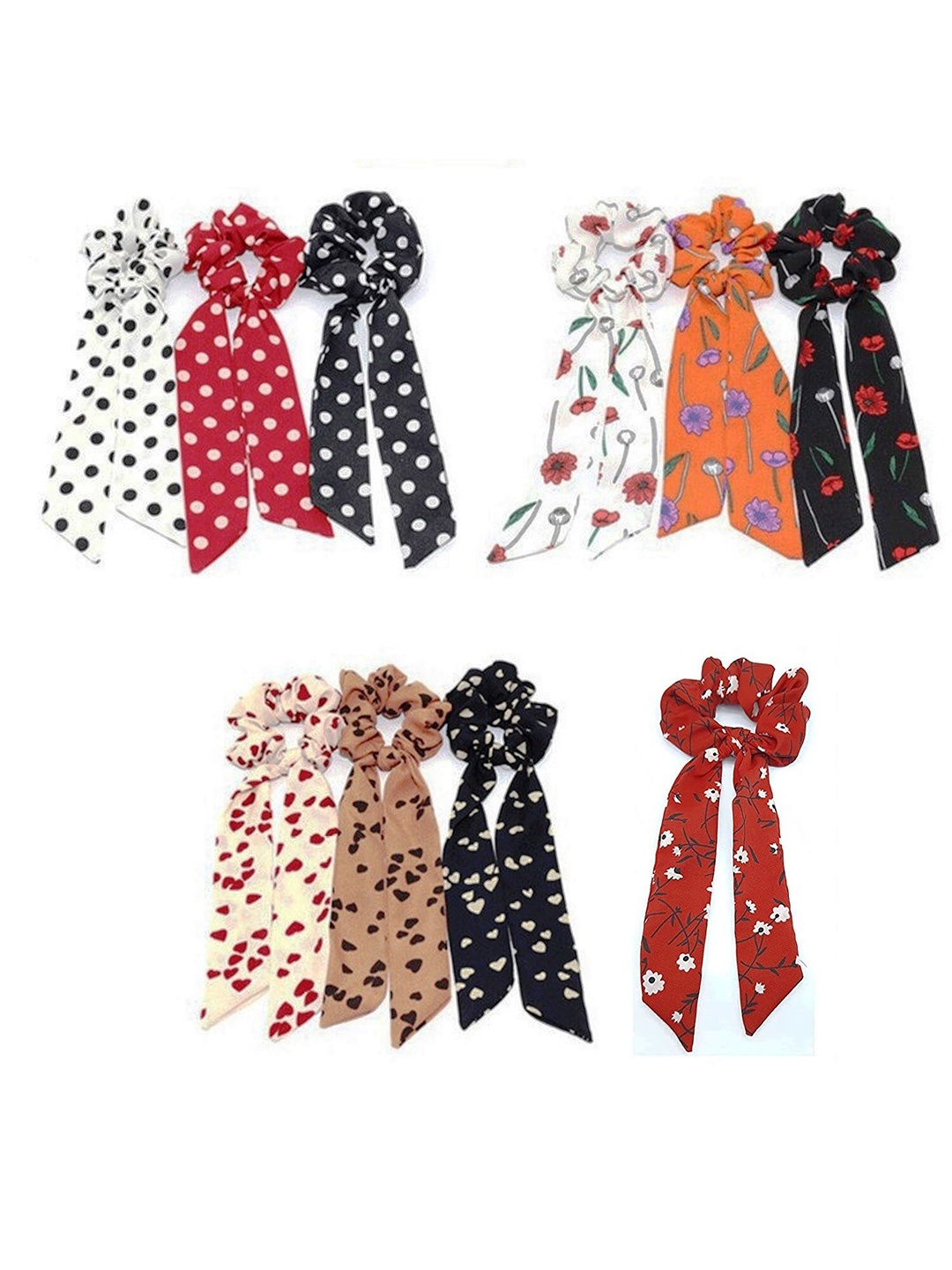 

DIAN Women Set of 10 Printed Ribbon Scrunchies, Multi