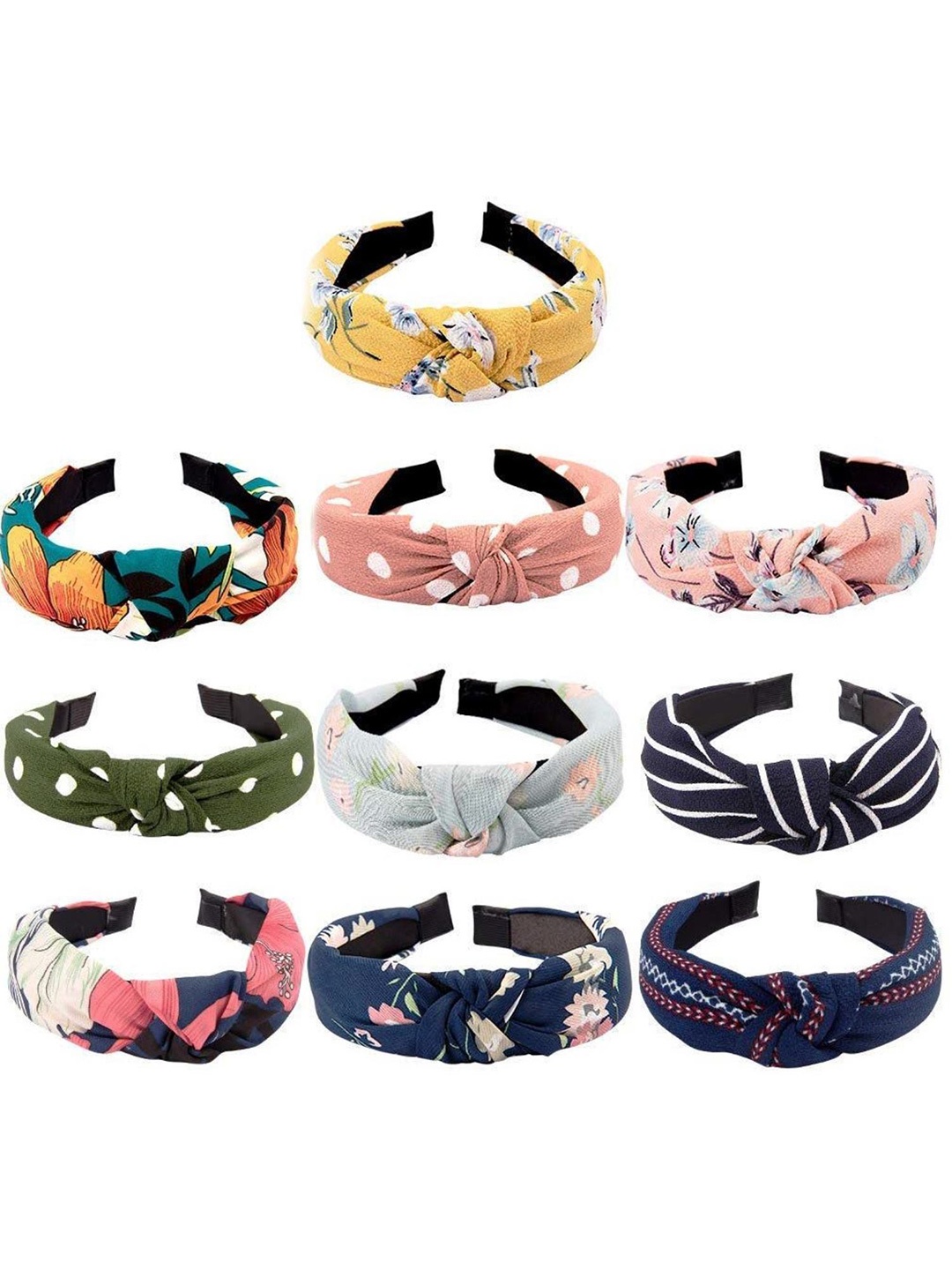 

DIAN Women Set of 10 Printed Knot Headband, Green