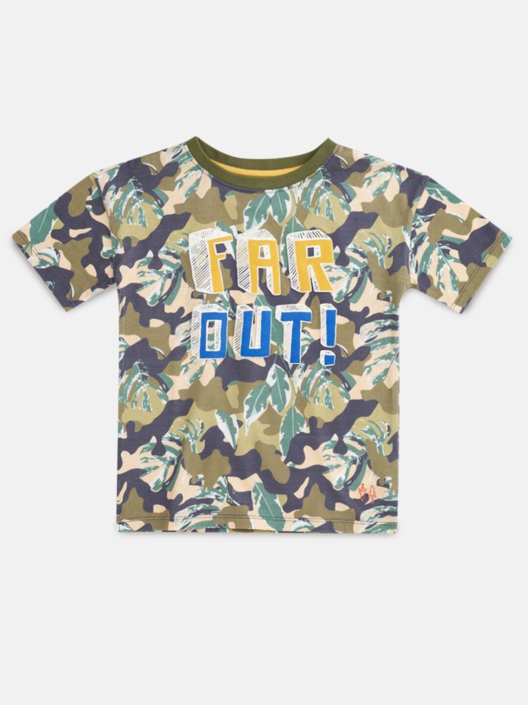 

Angel & Rocket Boys Green Typography Printed Tropical Applique T-shirt