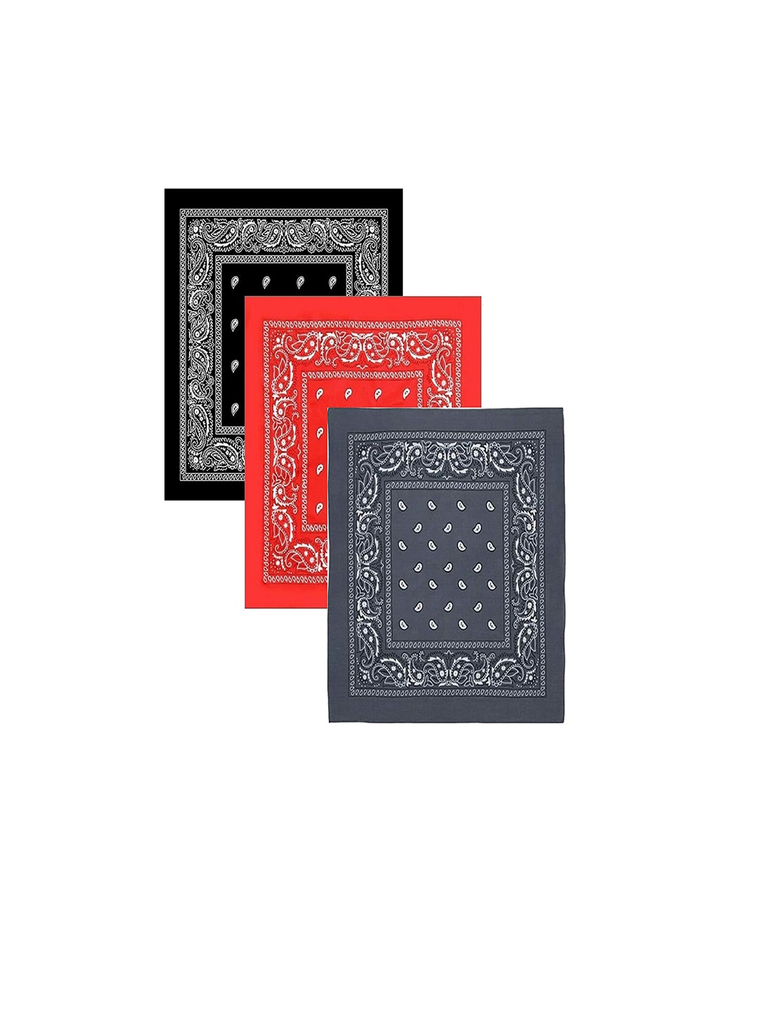 

Aadikart Pack Of 3 Printed Pure Cotton Bandanas, Black