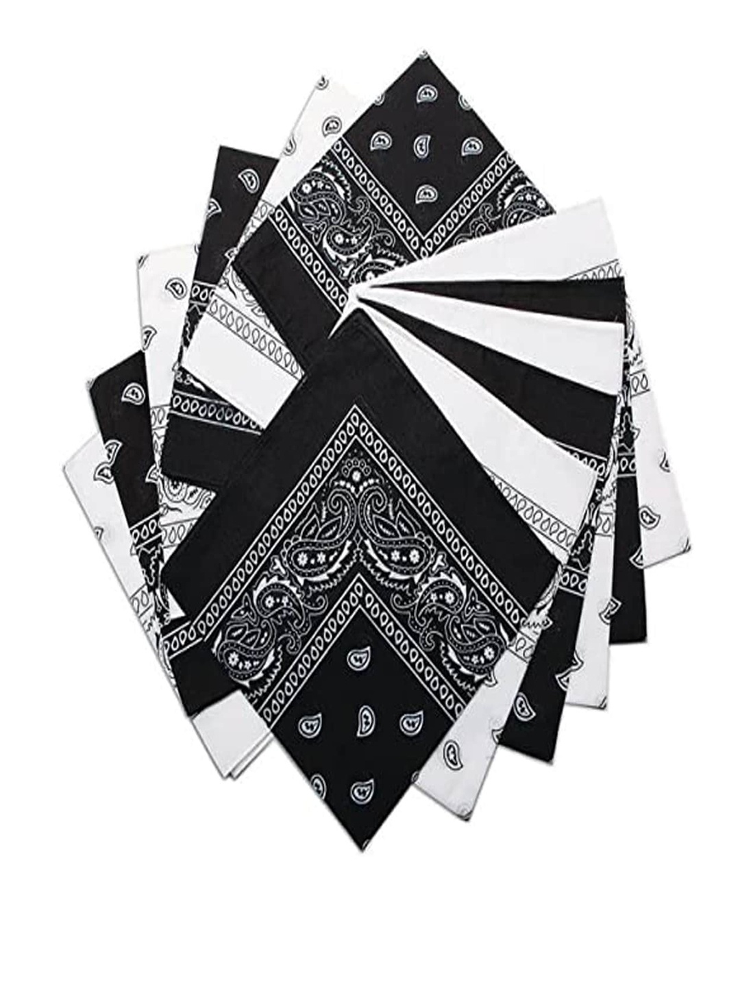 

Aadikart Pack of 12 Black & White Paisley Printed Cotton Bandanas