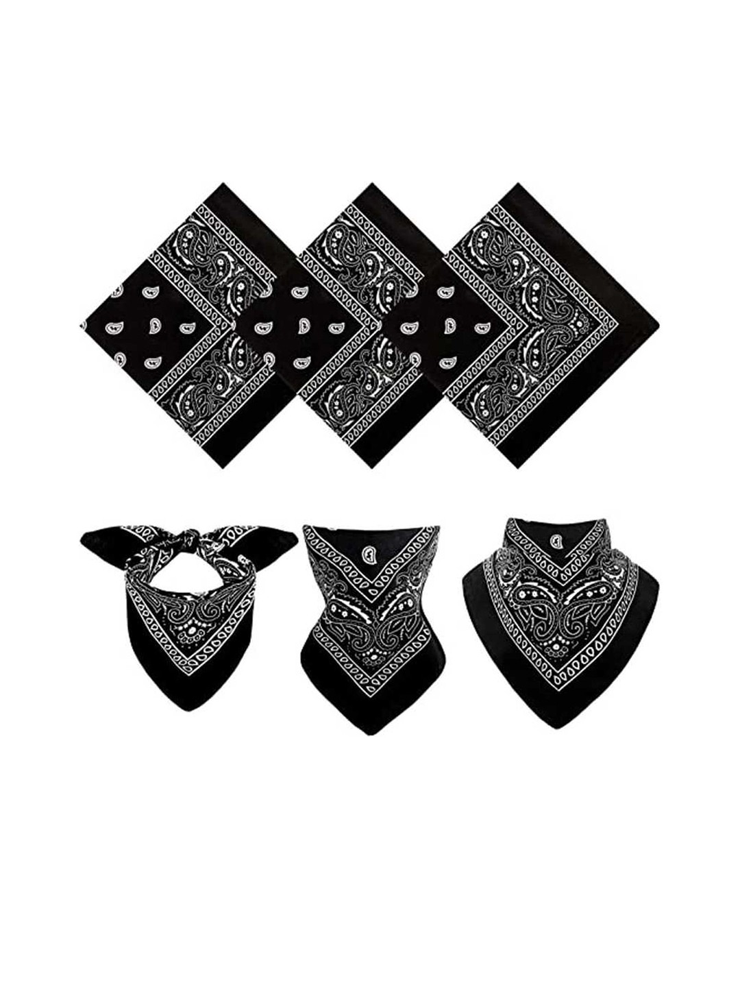 

Aadikart Pack of 3 Black & White Paisley Printed Cotton Bandanas
