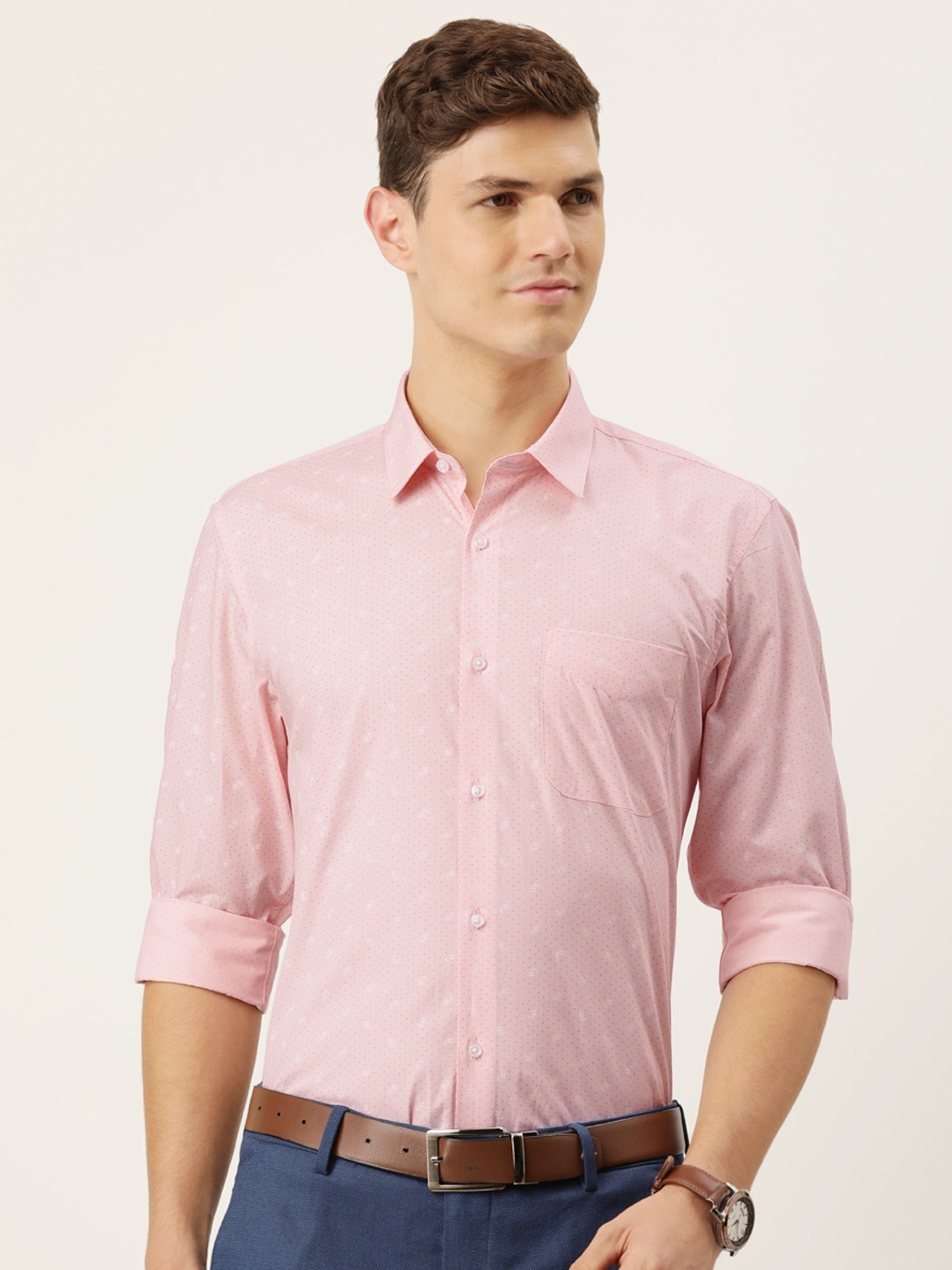 

Peter England Men Pink Slim Fit Printed Pure Cotton Semiformal Shirt