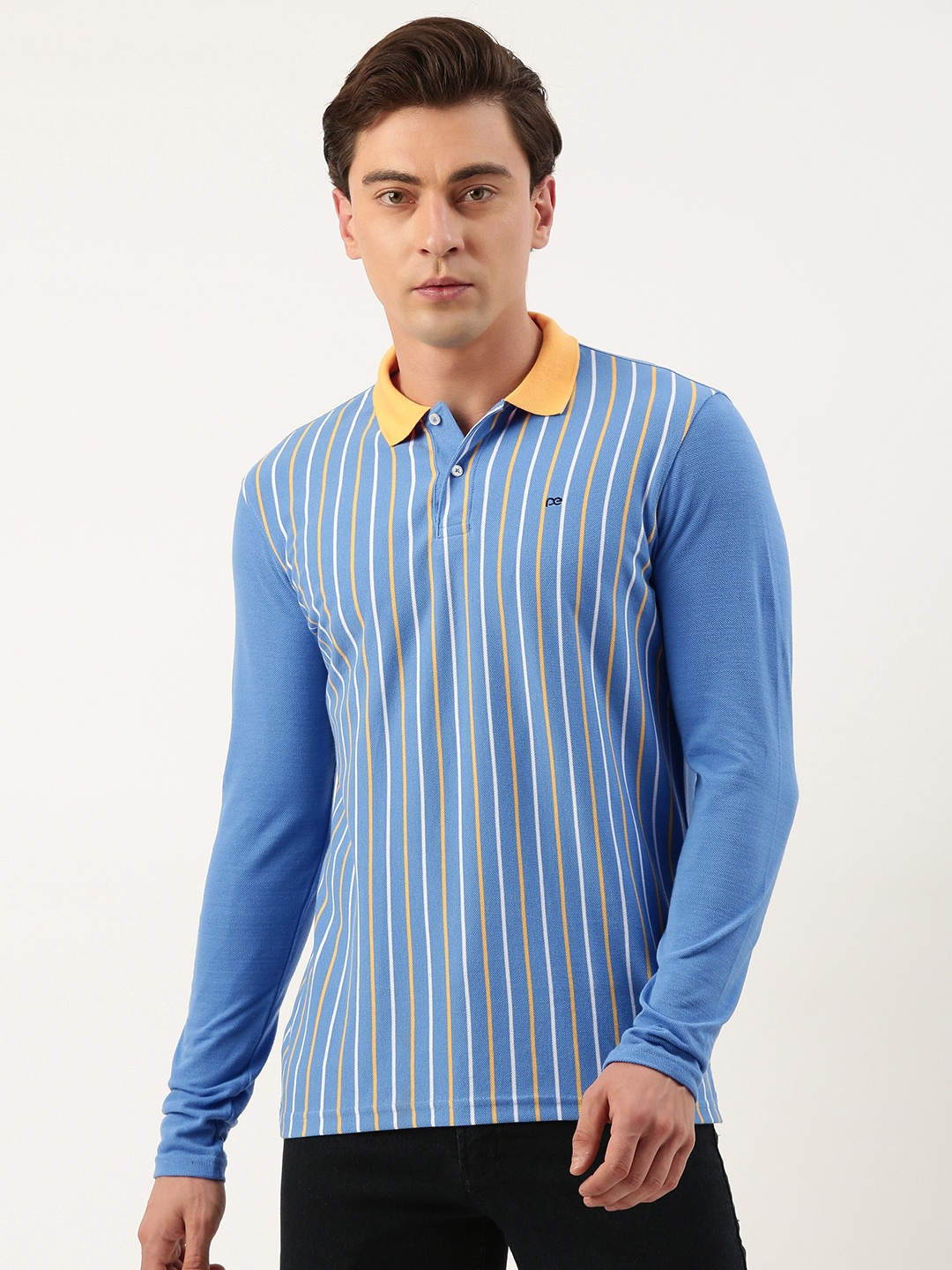 

Peter England Men Polo Collar Striped T-shirt, Blue