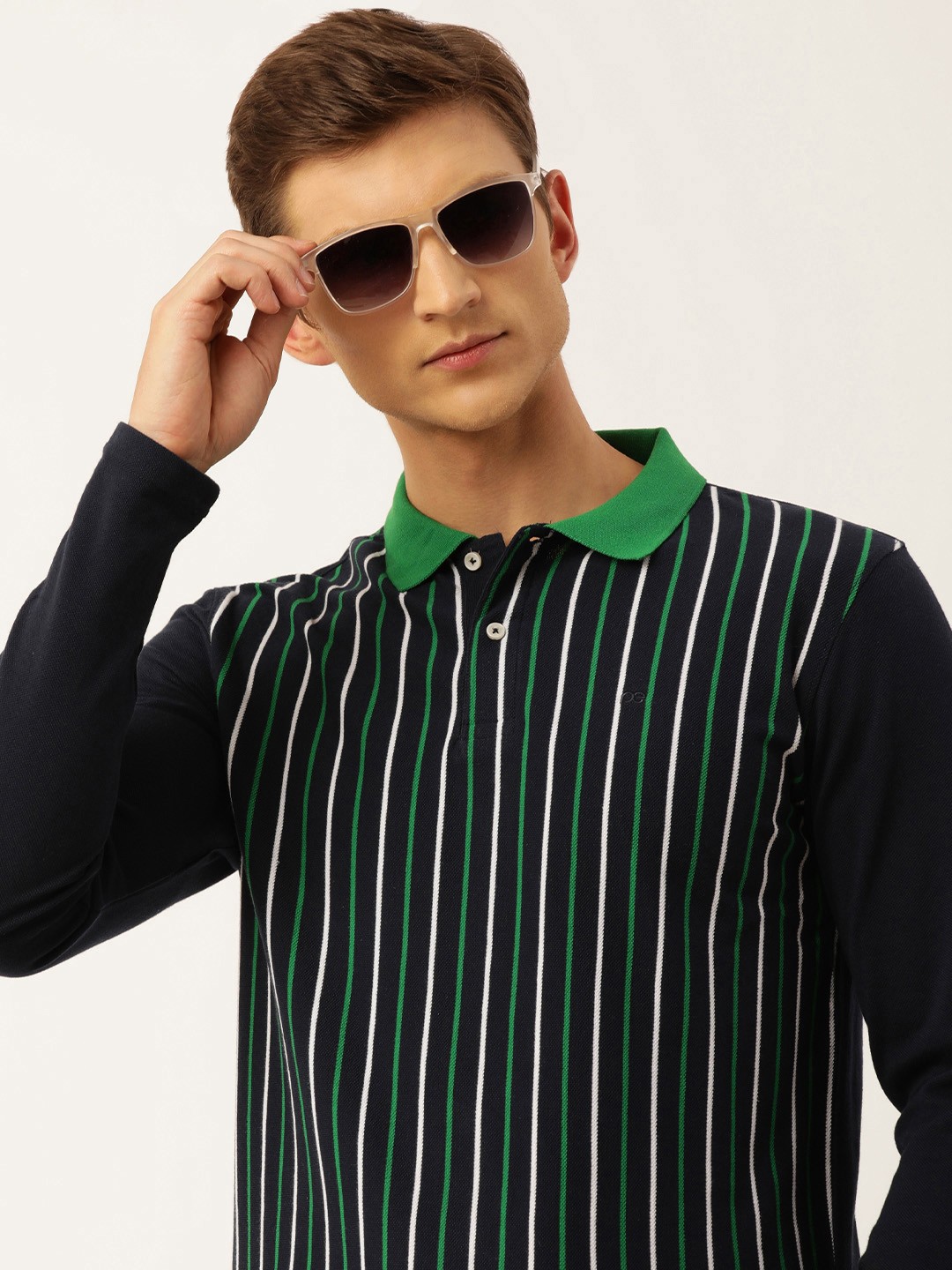 

Peter England Men Striped Polo Collar T-shirt, Navy blue