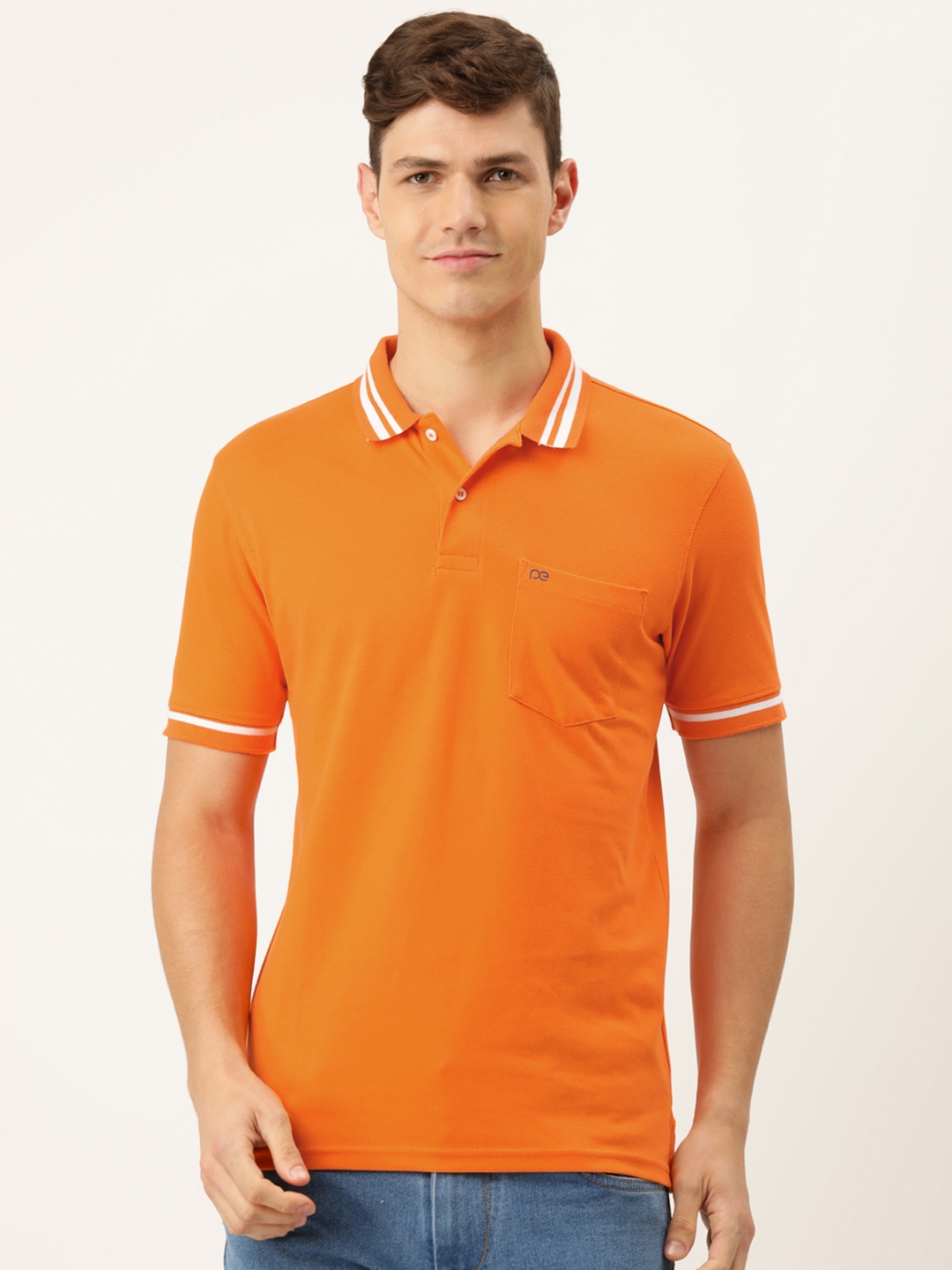 

Peter England Men Orange Polo Collar T-shirt