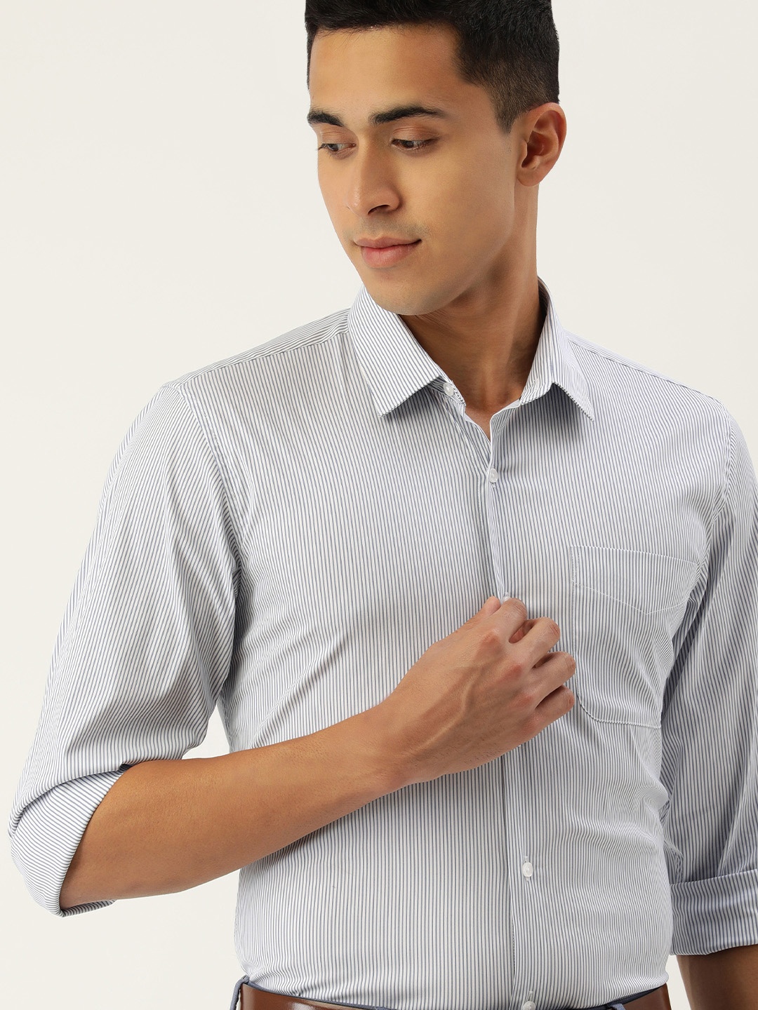 

Peter England Men Blue & Grey Multi Stripes Slim Fit Formal Shirt