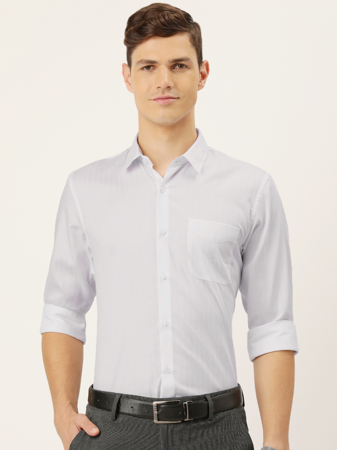 

Peter England Men White Self Striped Slim Fit Formal Shirt