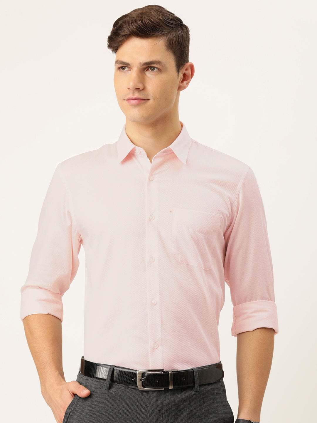 

Peter England Men Pink Slim Fit Pure Cotton Formal Shirt