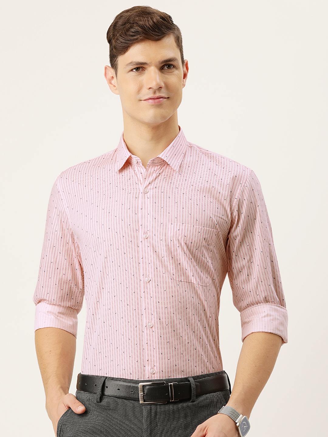 

Peter England Men White Slim Fit Striped Formal Shirt