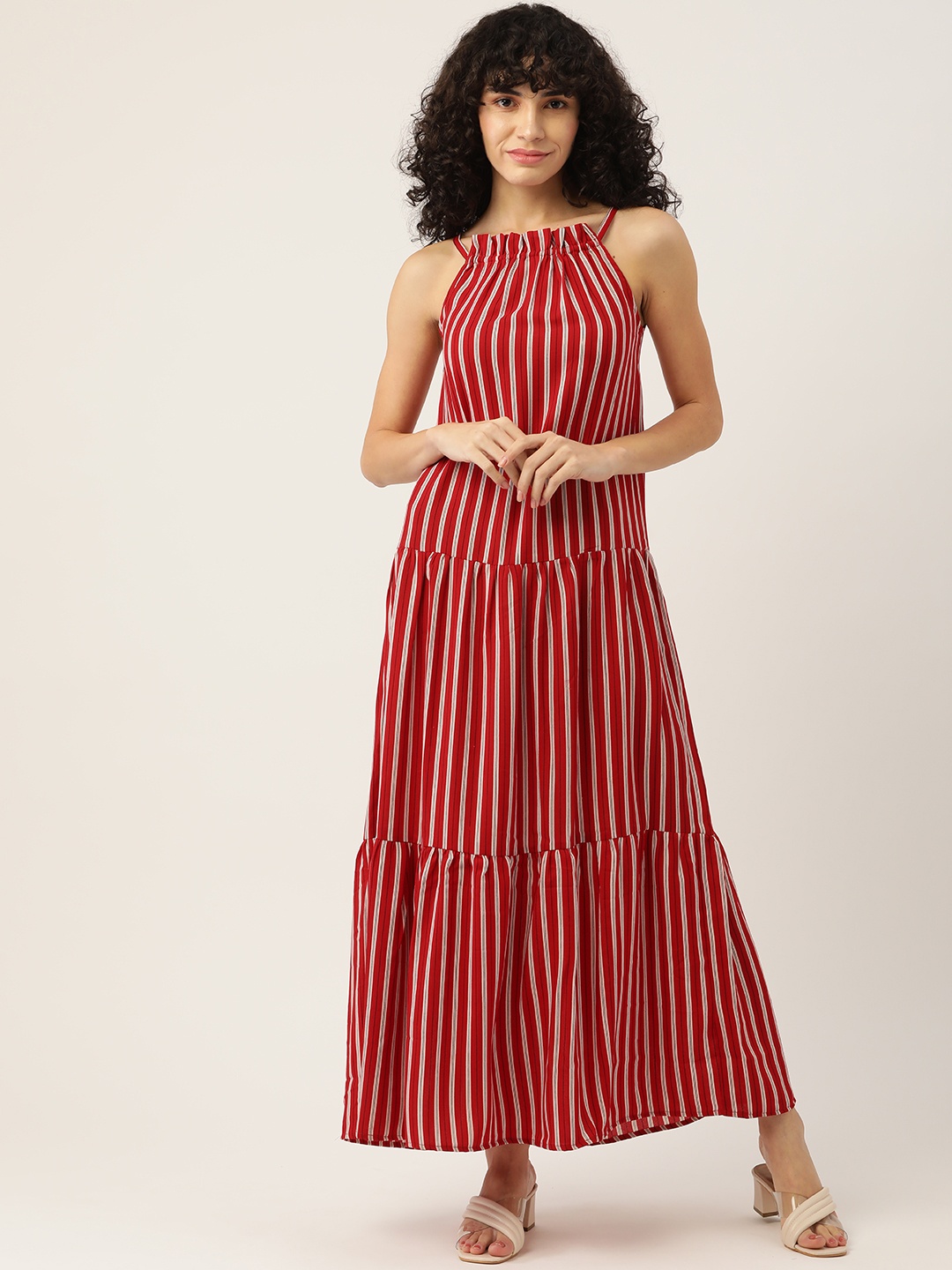 

Rue Collection Red & White Striped Halter Neck Maxi Dress
