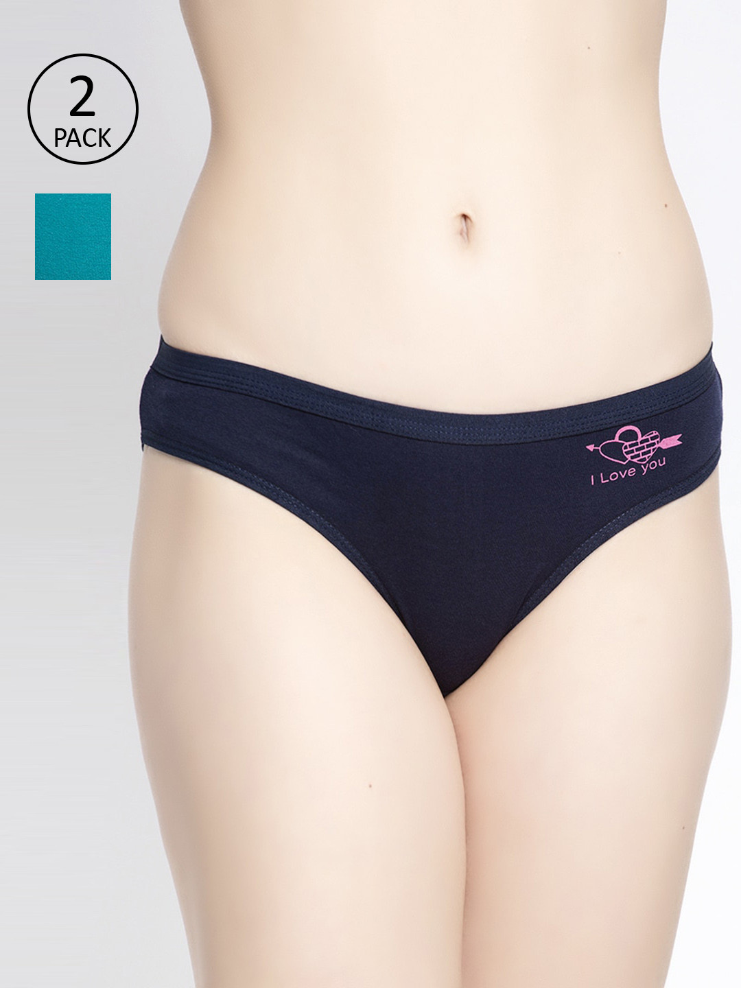 

GRACIT Women Pack Of 2 Navy & Turquoise Graphic Printed Hipster Briefs, Navy blue