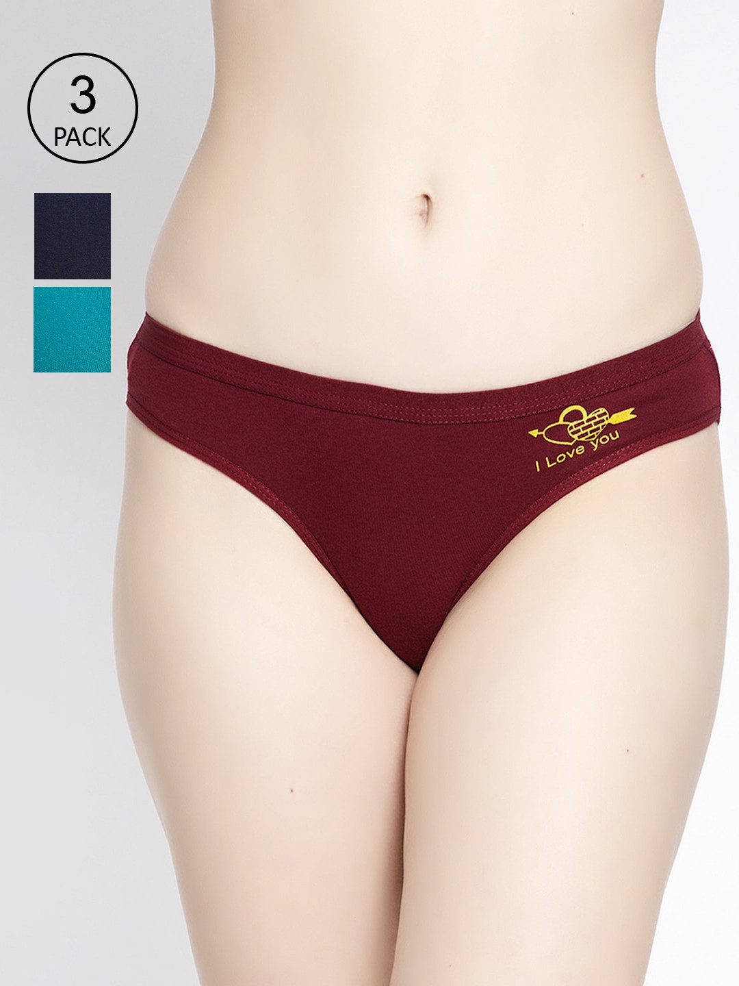 

GRACIT Women Pack of 3 Maroon Navy & Turquiose Solid Briefs