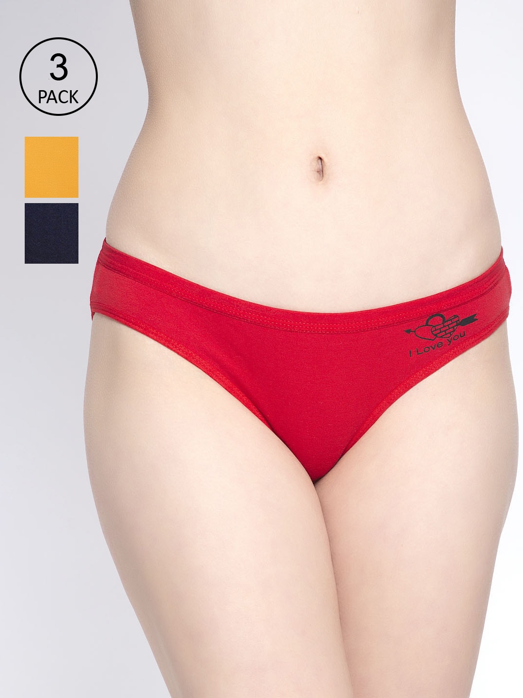 

GRACIT Women Pack of 3 Solid Hipster Briefs LP32-03-17-26-S-Red::Navy::Gold