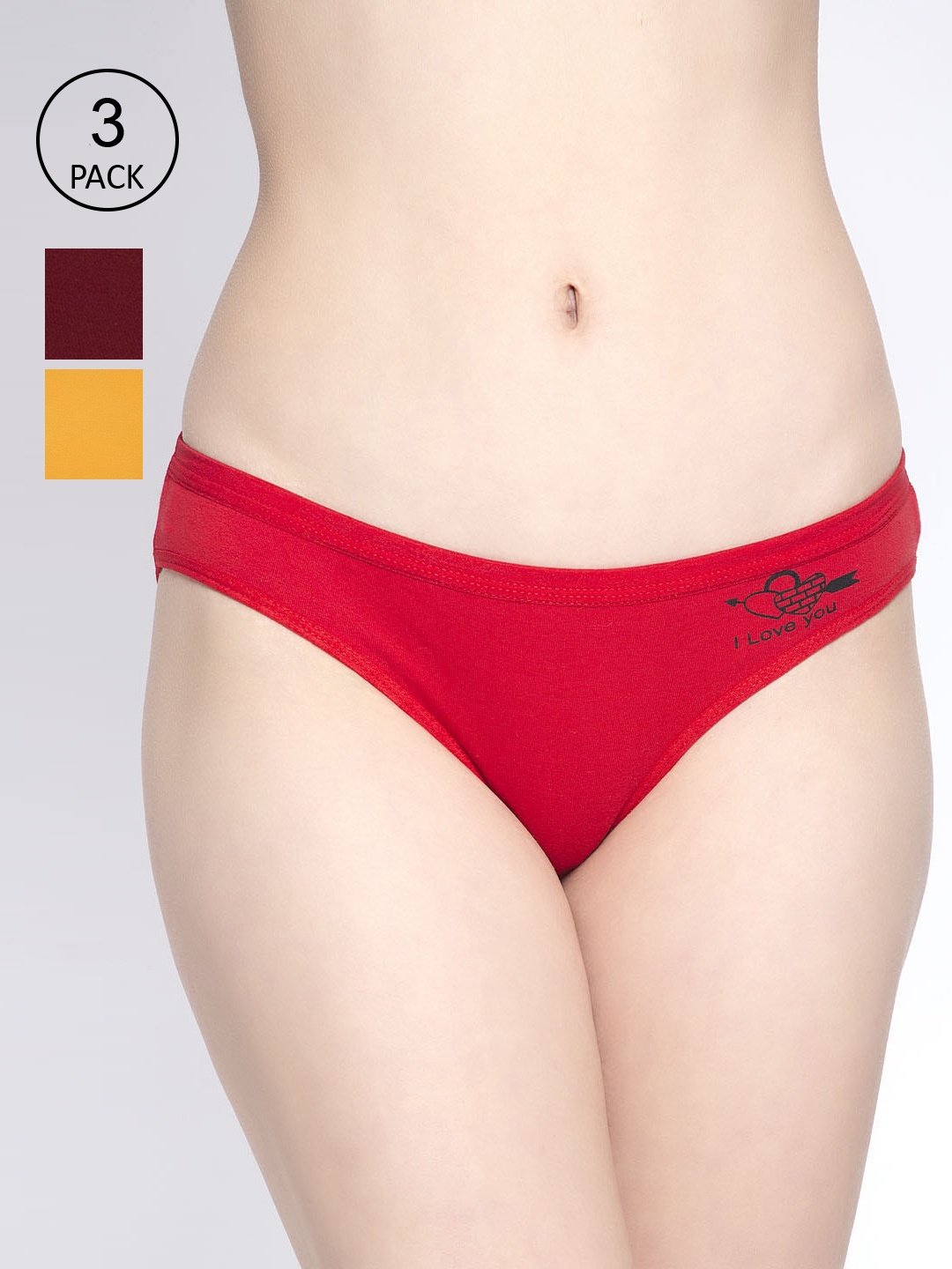 

GRACIT Pack of 3 Cotton Lycra Hipster Briefs LP32-03-14-26-S-Red::Maroon::Gold
