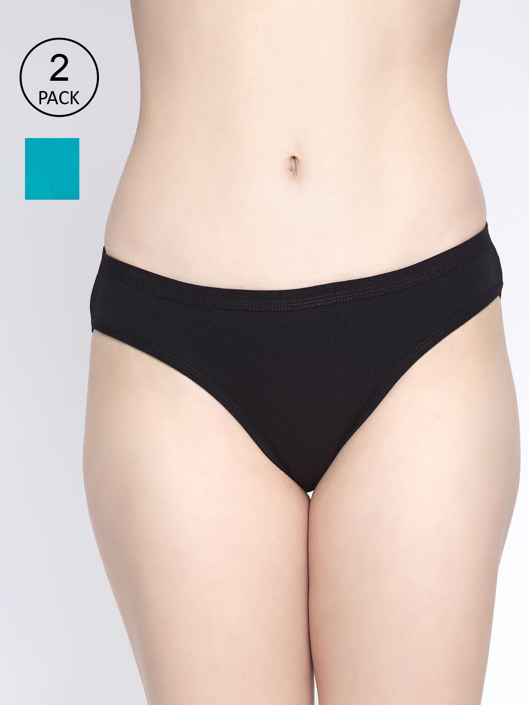 

GRACIT Women Pack of 2 Black & Turquoise Blue Solid Briefs