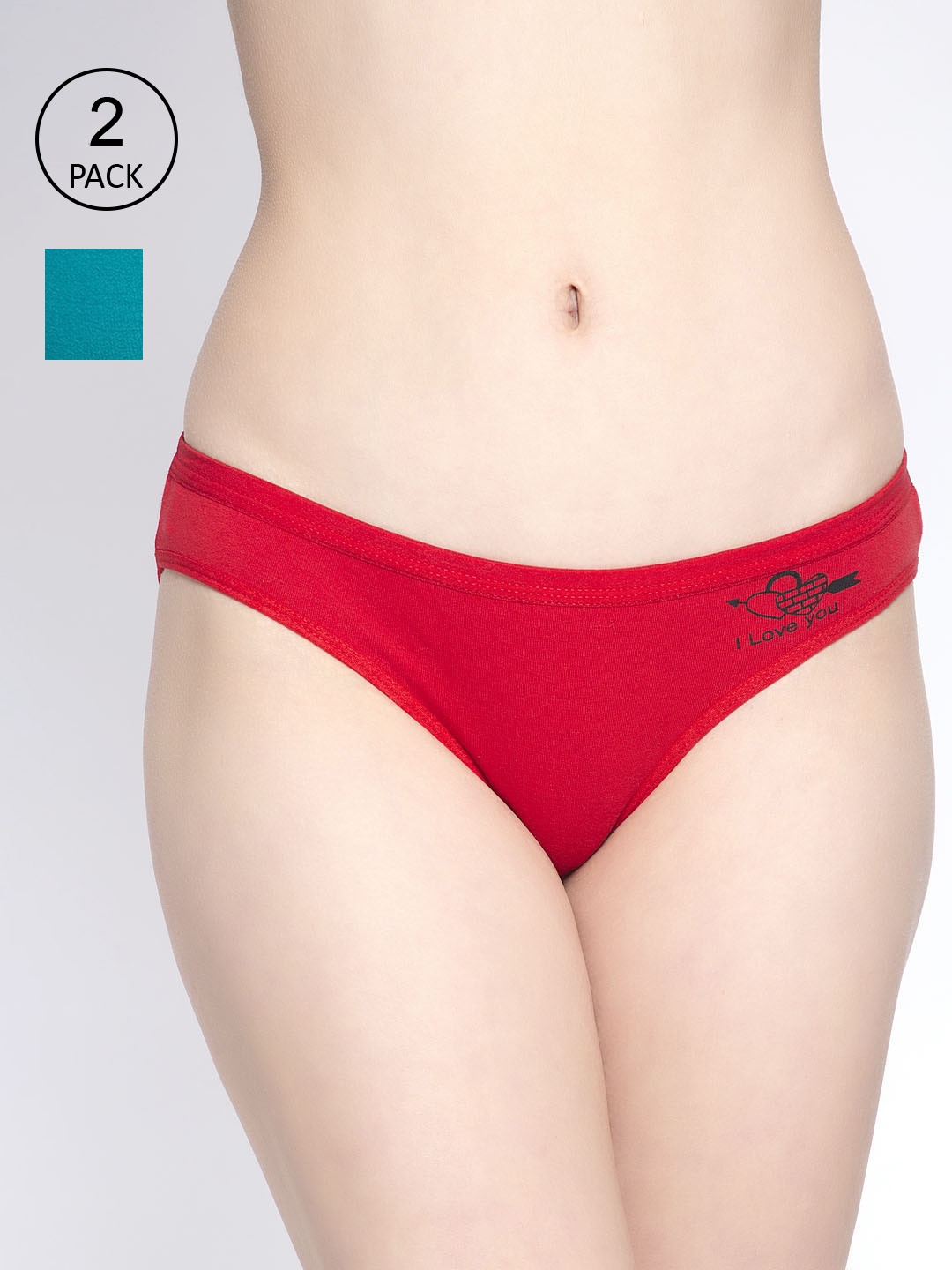 

GRACIT Women Pack of 2 Red & Turquoise Blue Solid Briefs