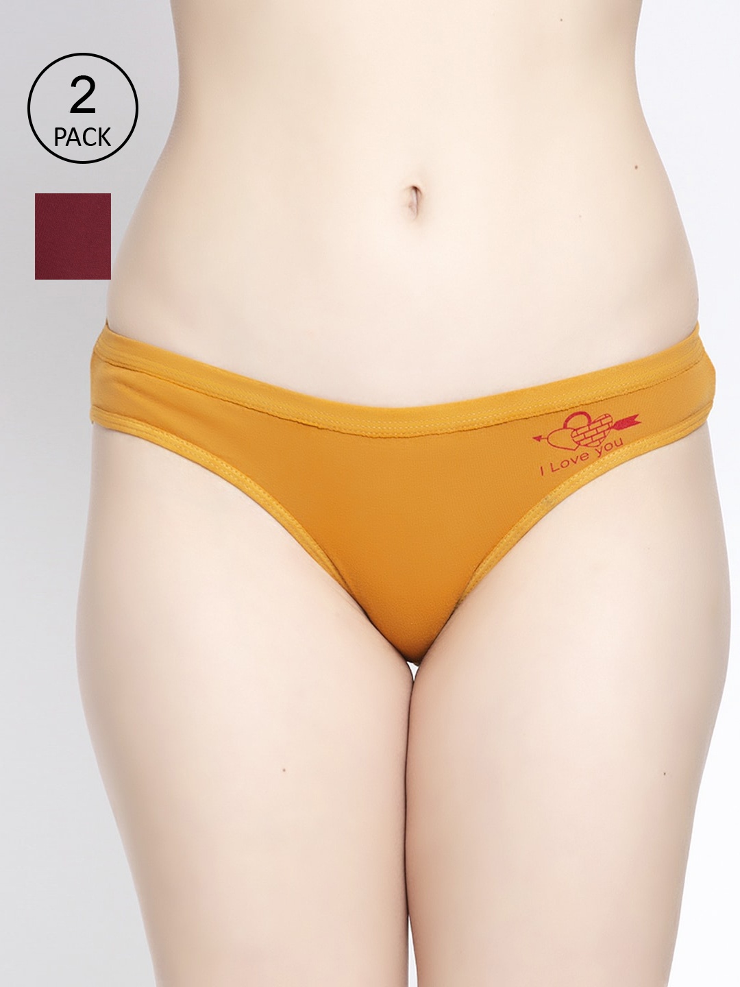 

GRACIT Pack of 2 Maroon & Yellow Cotton Lycra Hipster Briefs