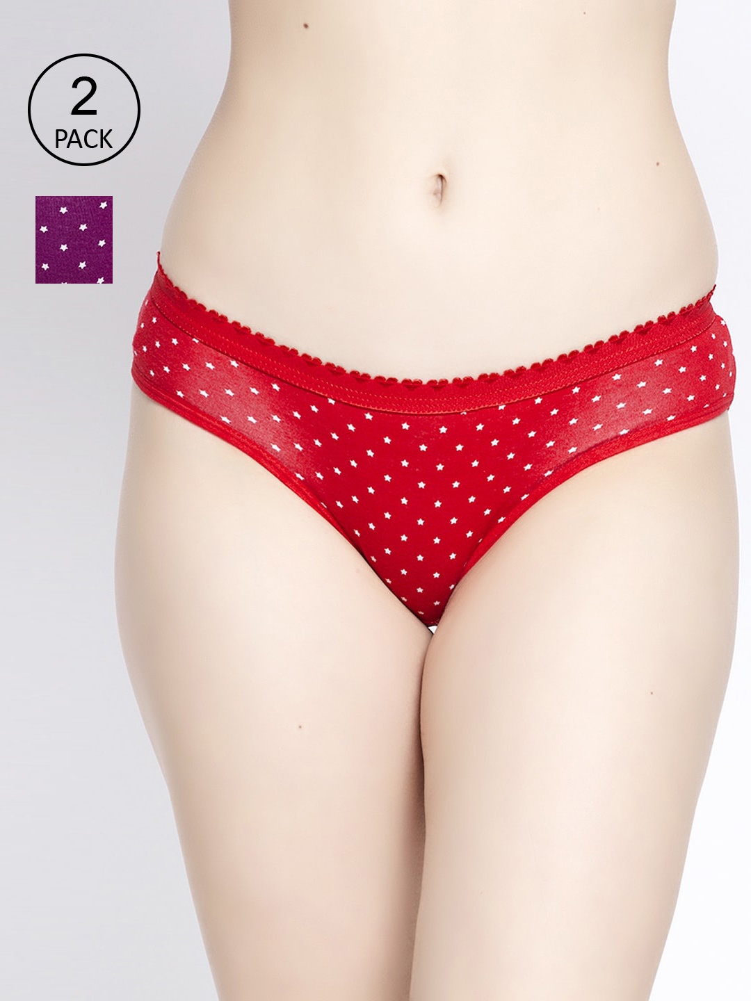 

GRACIT Women Pack of 2 Red and Purple Printed Briefs