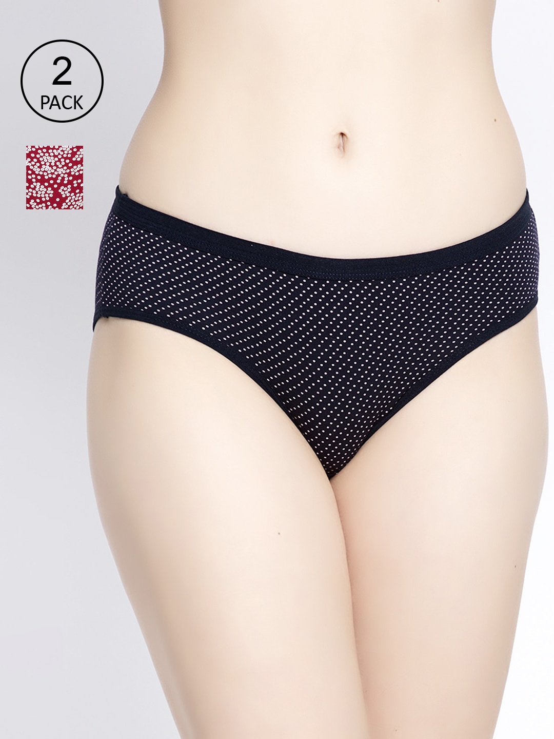

GRACIT Women Pack of 2 Black & Maroon Printed Hipster Briefs