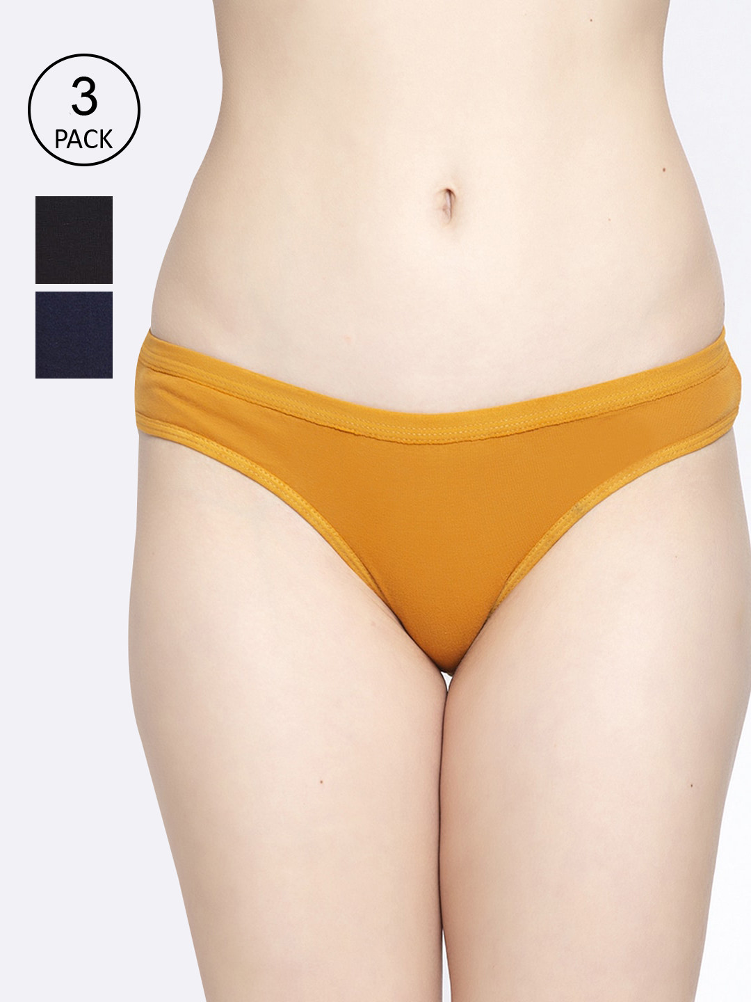 

GRACIT Women Pack of 3 Solid colours Cotton Hipster Briefs, Black