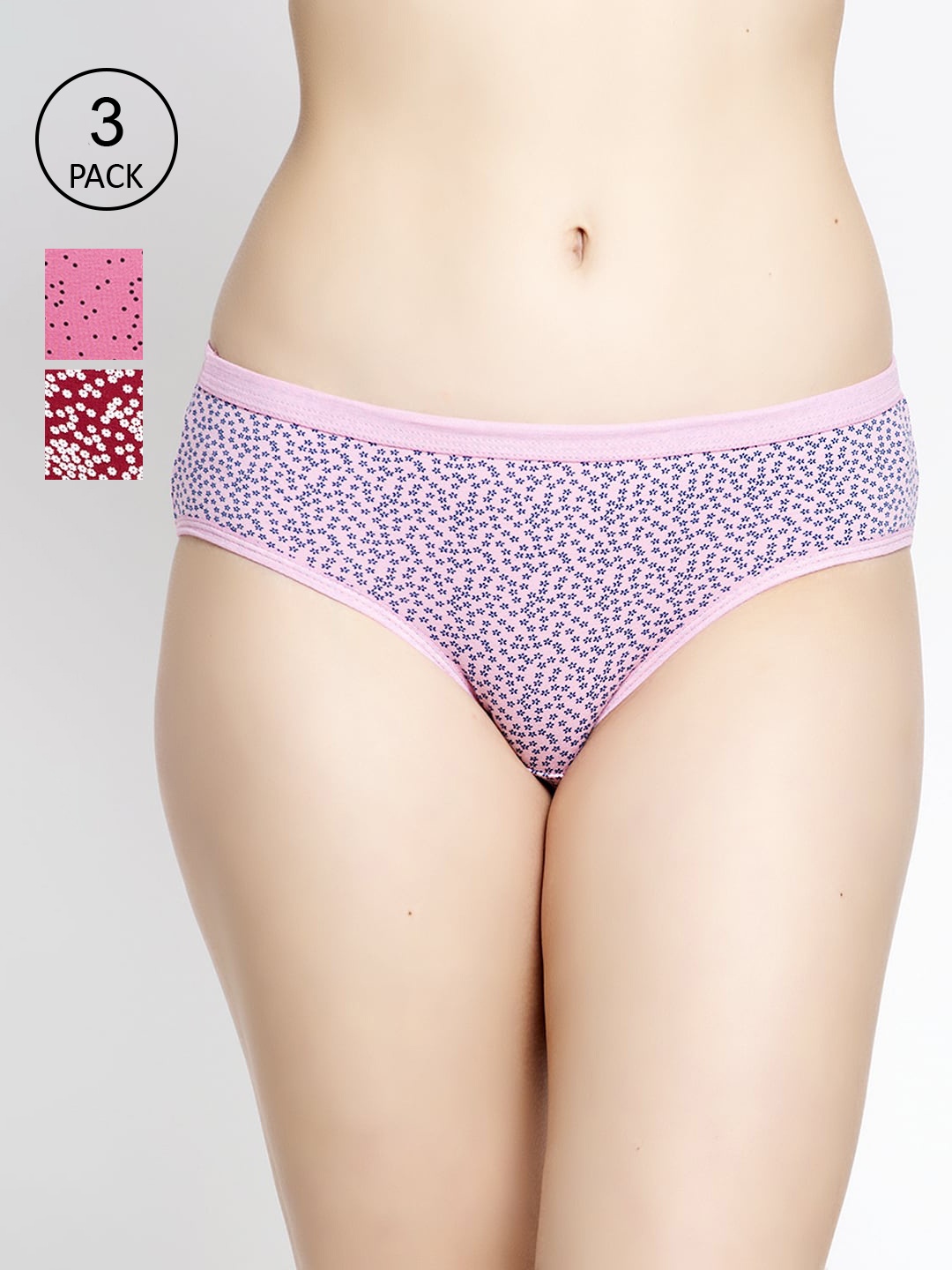 

GRACIT Women Pack of 3 Printed Hipster Briefs LP27-10-14-15-S-Pink::Maroon::Gajri