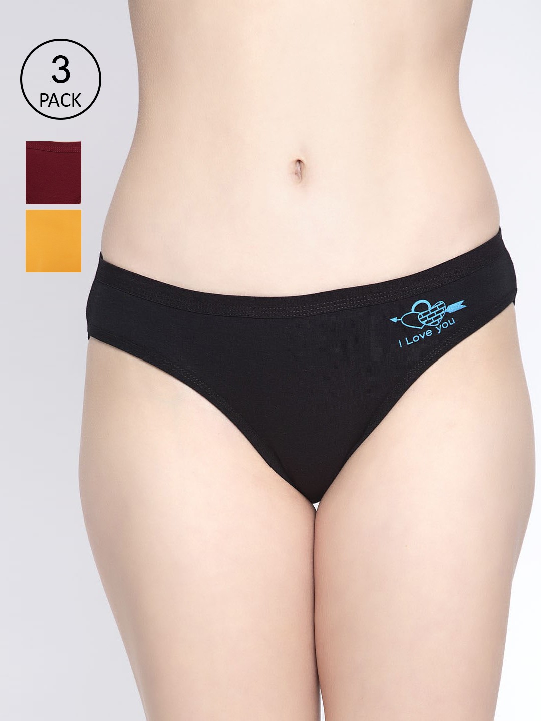 

GRACIT Pack of 3 Cotton Lycra Hipster Briefs LP32-01-14-26-S-Black::Maroon::Gold