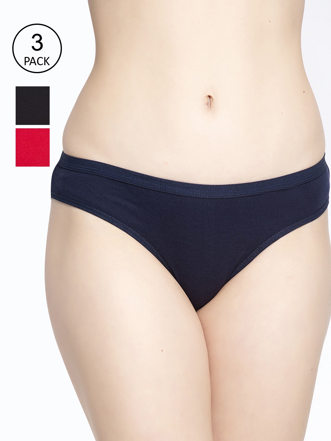 

GRACIT Women Pack of 3 Red & Black Cotton Lycra Hipster Briefs