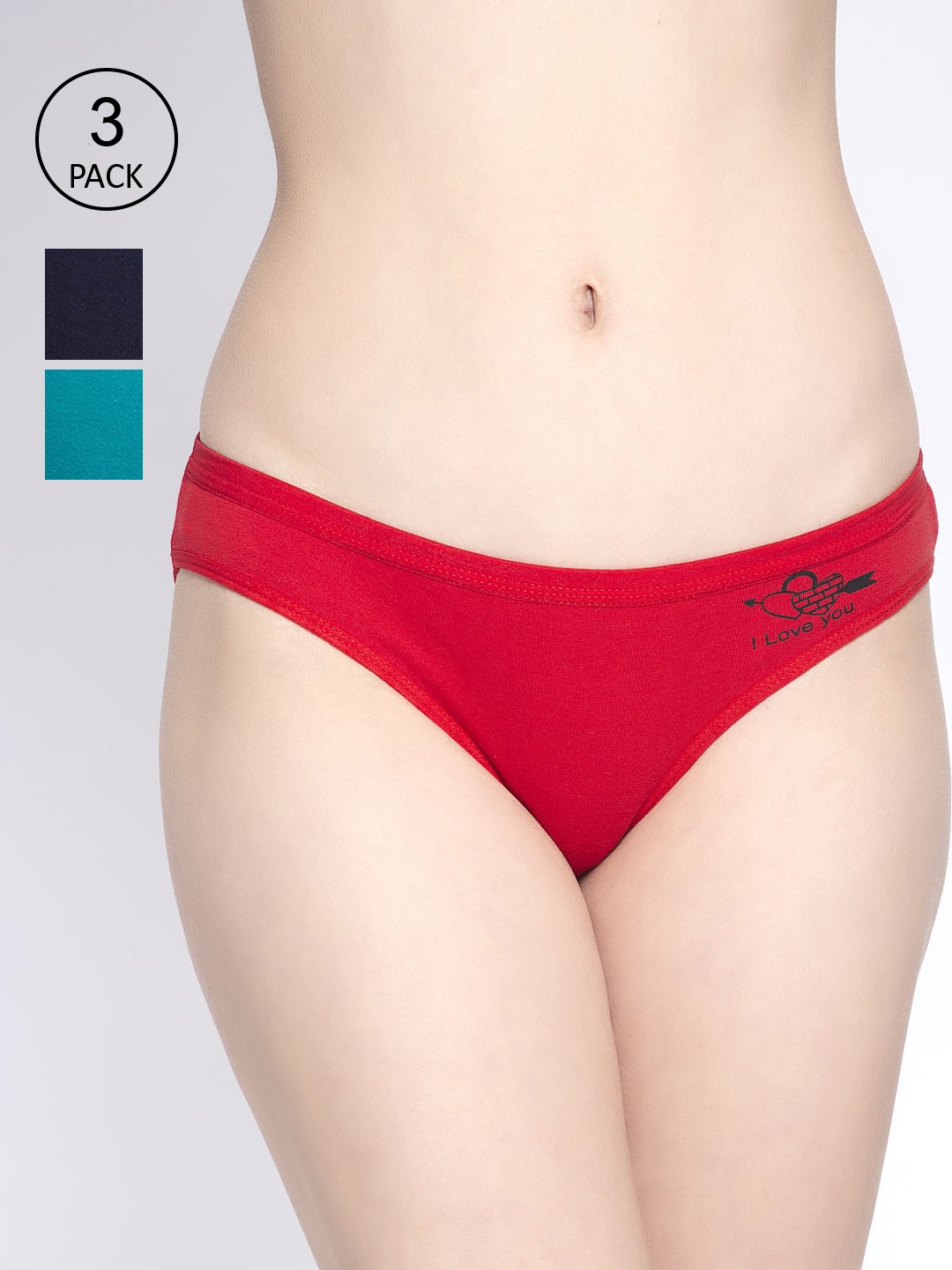 

GRACIT Women Pack of 3 red Navy Blue & Turquiose Cotton Lycra Hipster Briefs