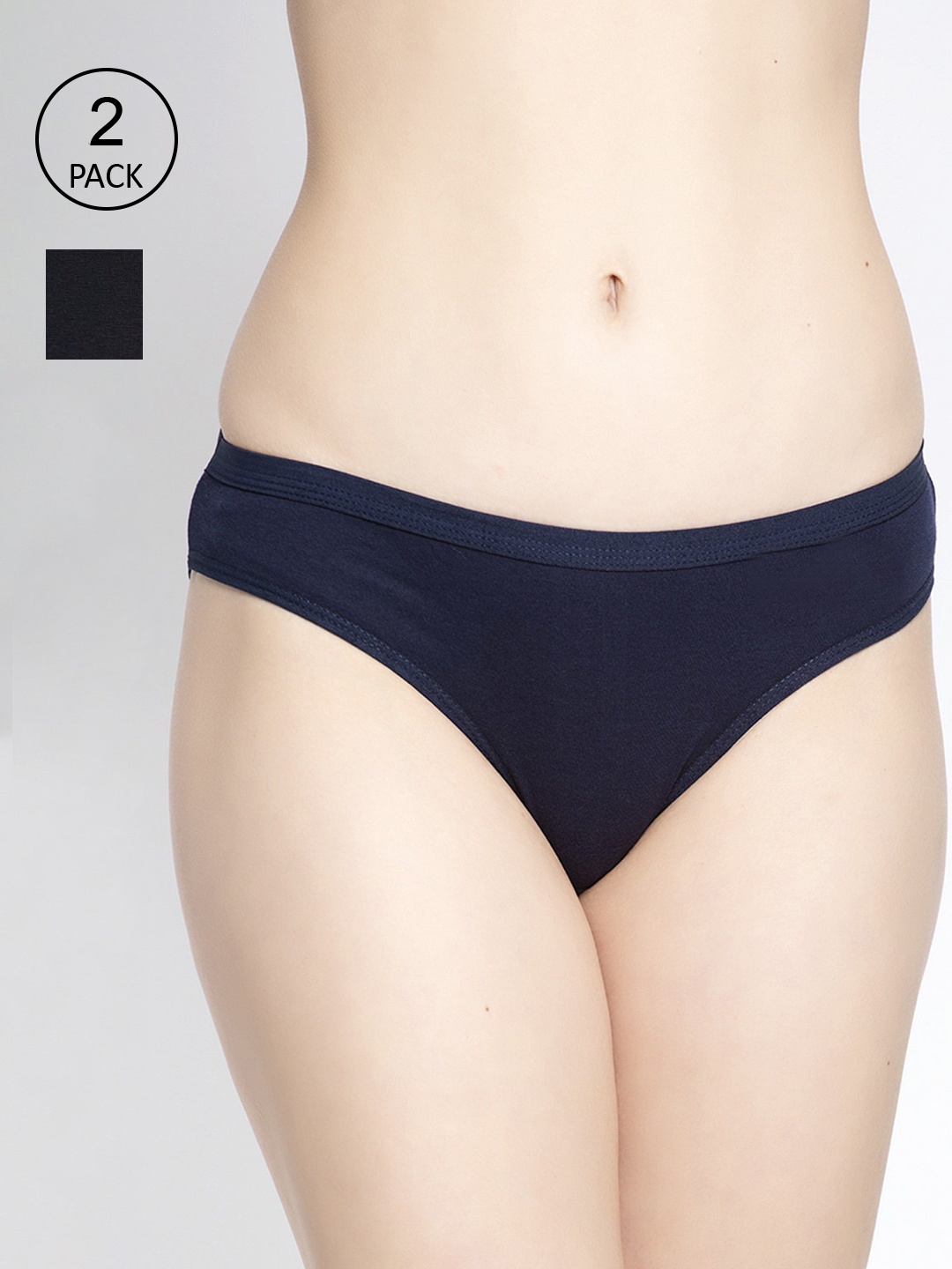 

GRACIT Women Pack of 2 Solid Hipster Briefs LP35-01-17-S-Black::Navy