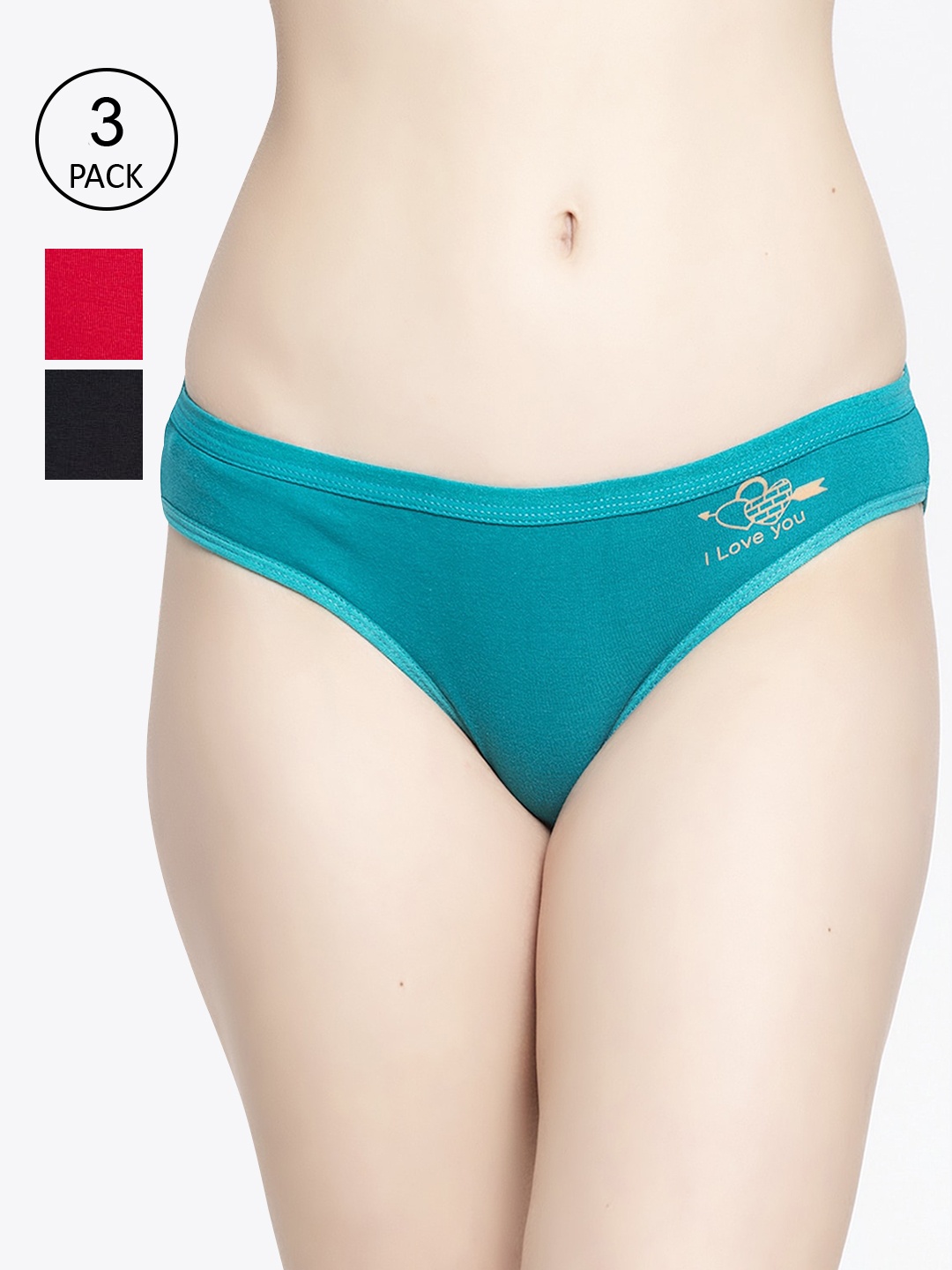 

GRACIT Women Black Red Turquiose Pack of 3 Solid Hipster Briefs
