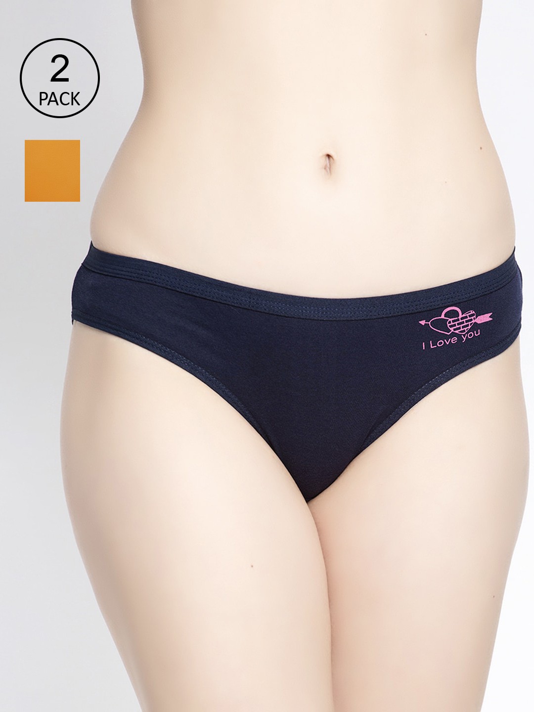 

GRACIT Women Pack of 2 Navy Blue & Mustard Yellow Solid Hipster Briefs