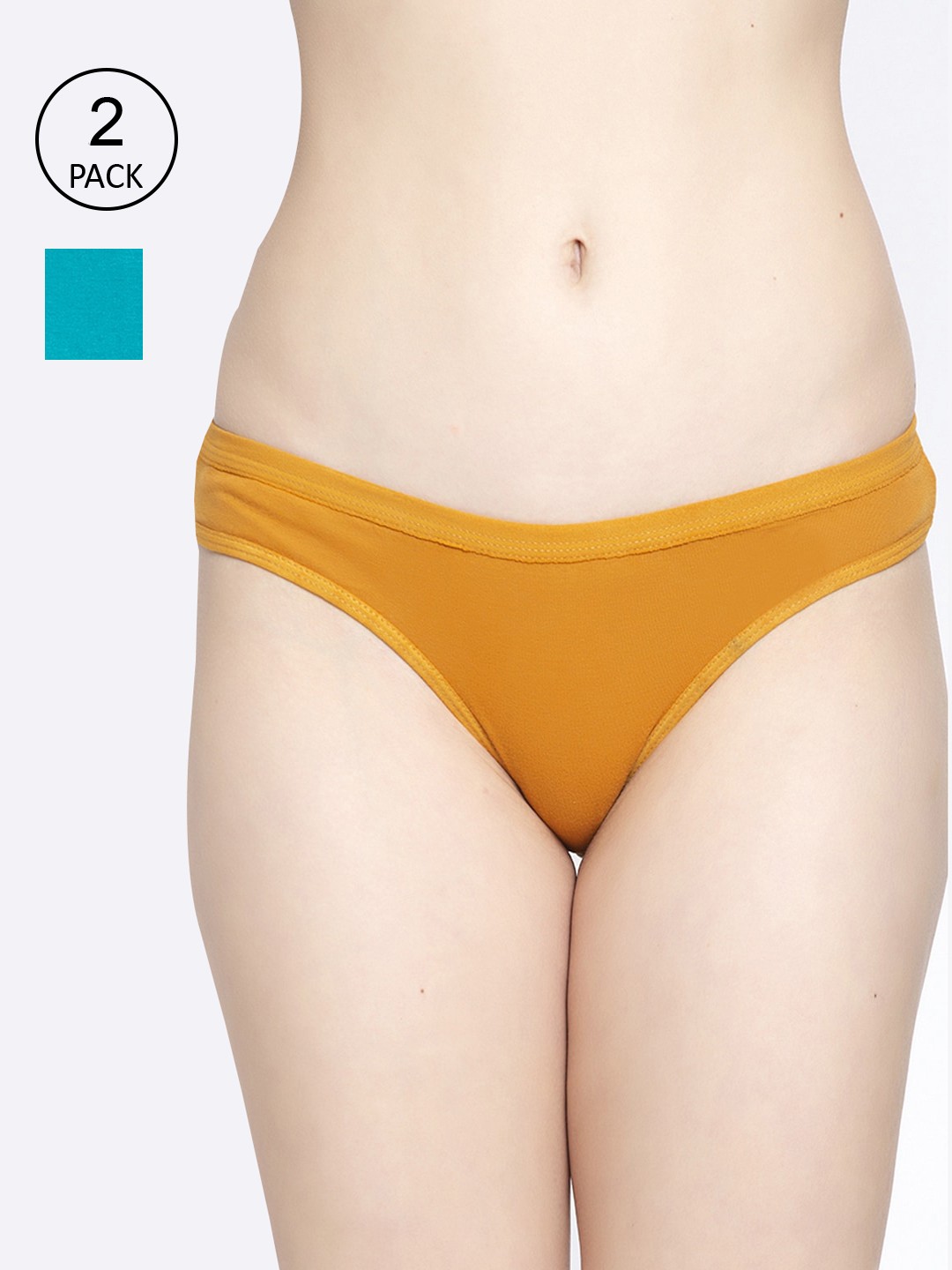 

GRACIT Women Pack of 2 Solid Cotton Lycra Briefs LP35-20-26-S, Turquoise blue
