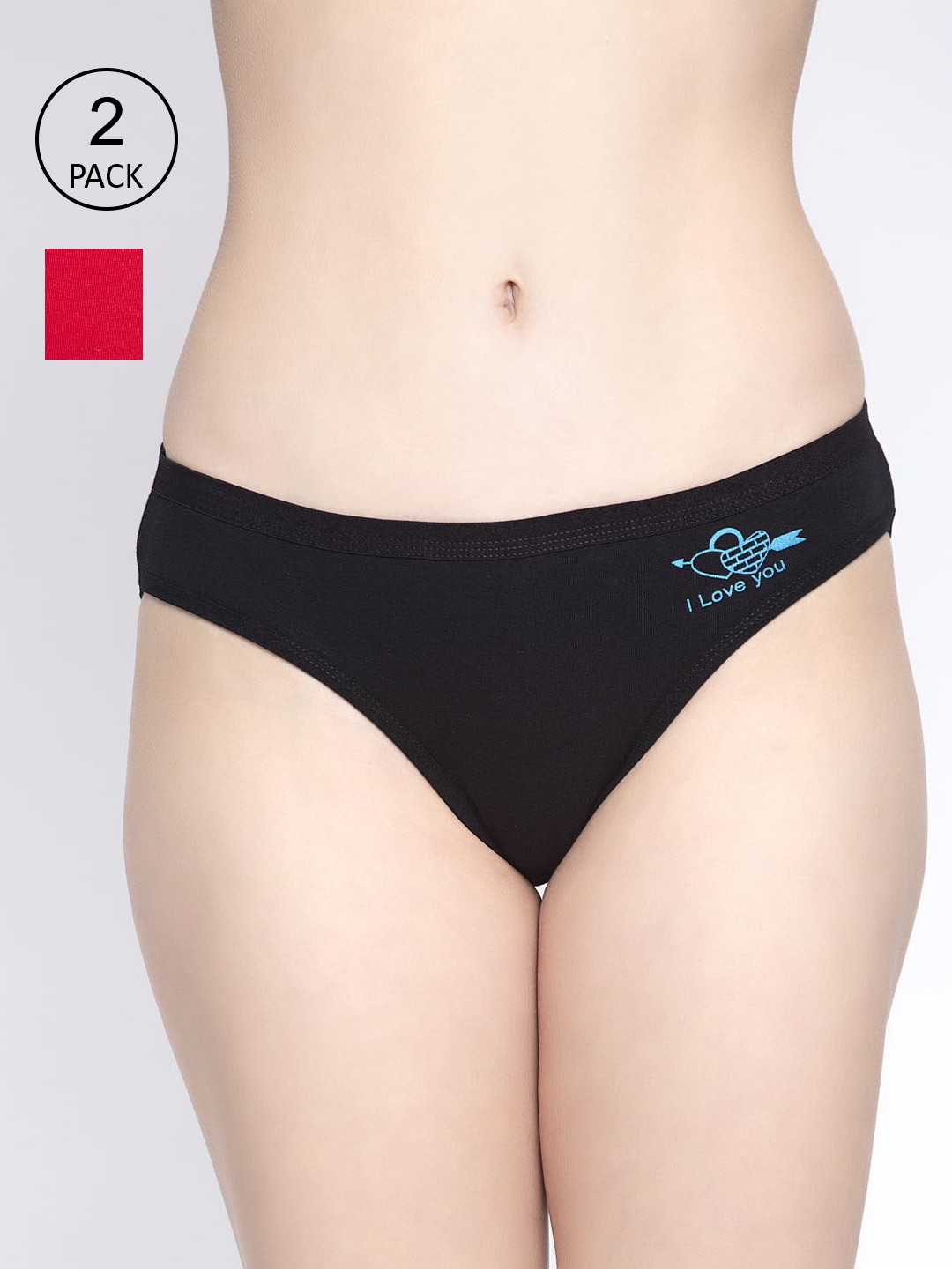 

GRACIT Women Pack Of 2 Black & Red Graphic Printed Briefs